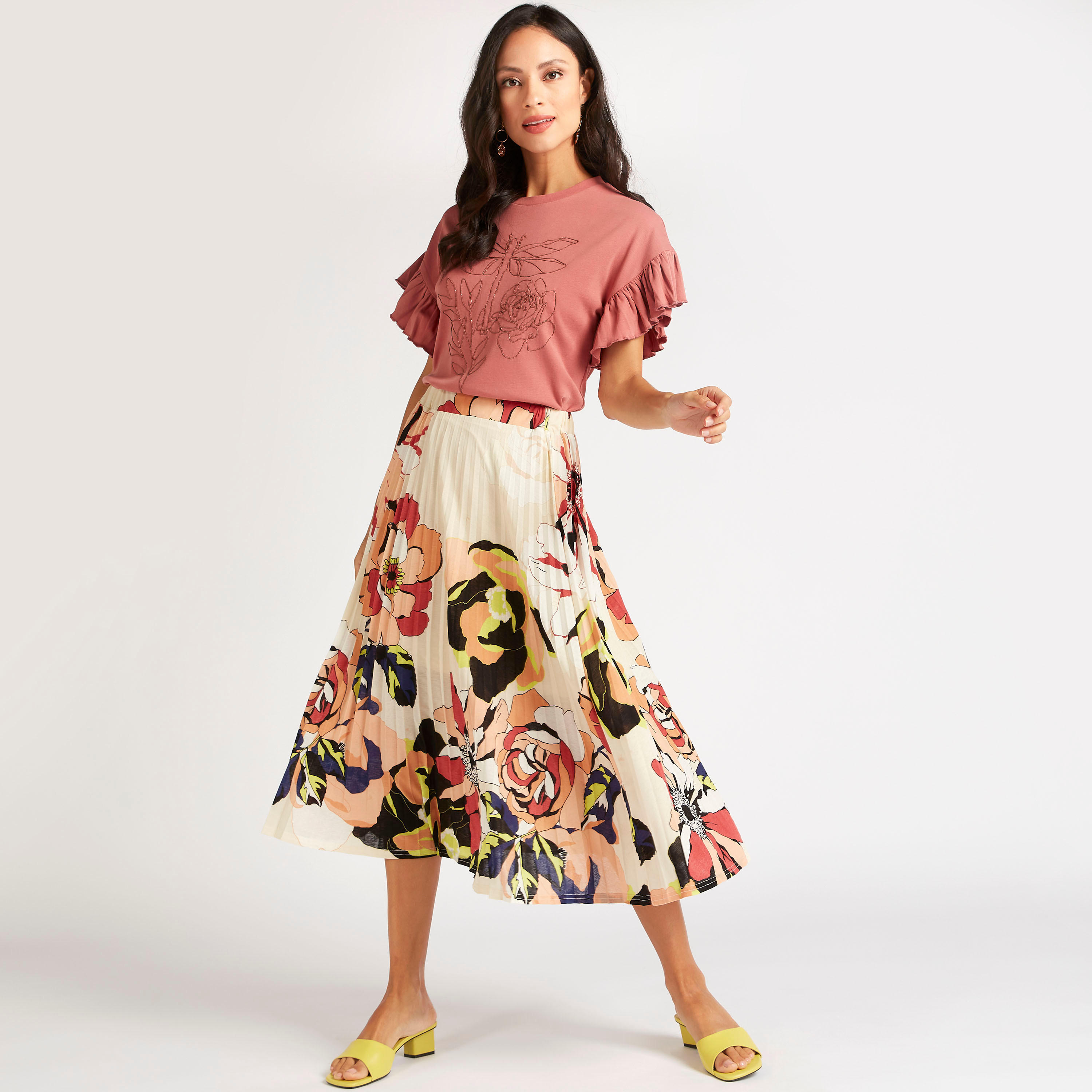 تنورة ميدي إيه لاين بثنايا وطبعات زهور وخصر مطاطي-women-clothing-bottoms-skirts-image-5