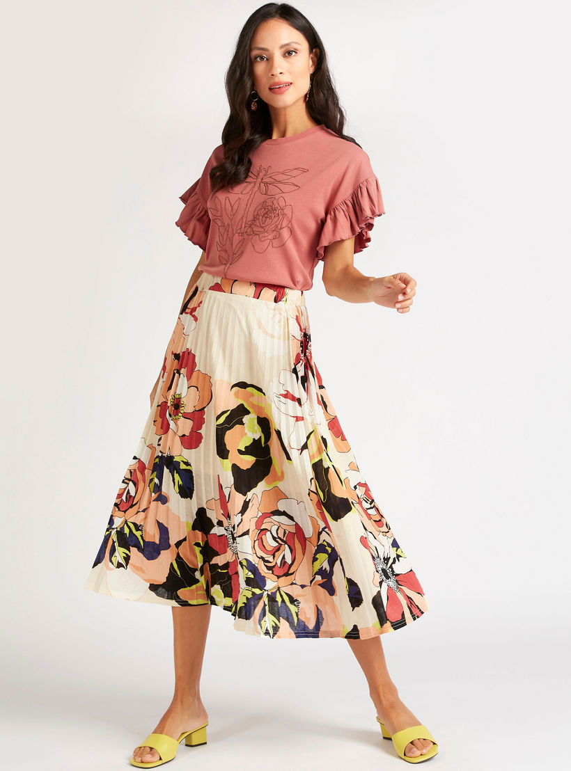 تنورة ميدي إيه لاين بثنايا وطبعات زهور وخصر مطاطي-women-clothing-bottoms-skirts-image-5