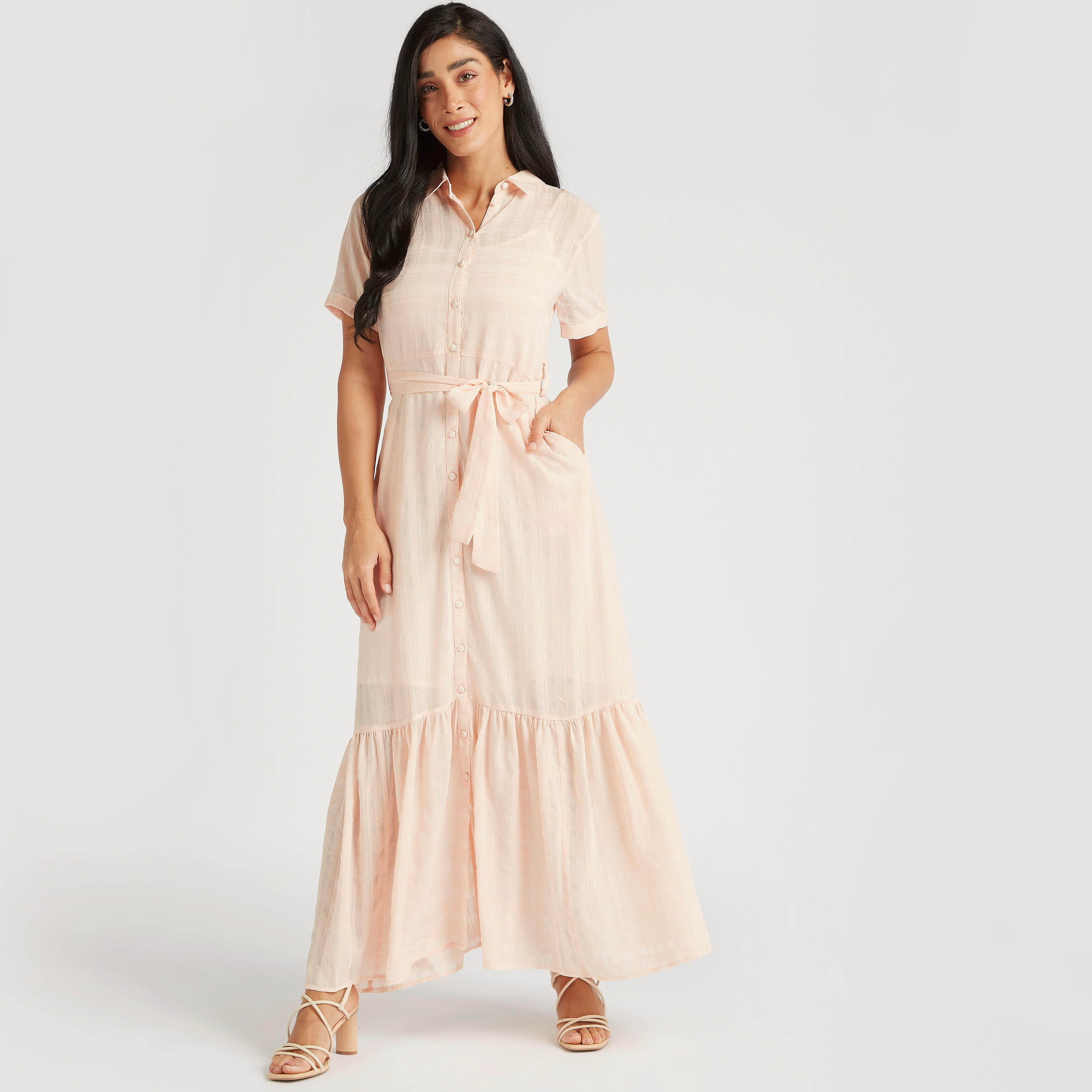 Textured A-Line Maxi Dress with Tie-Ups-women-clothing-dresses-image-2