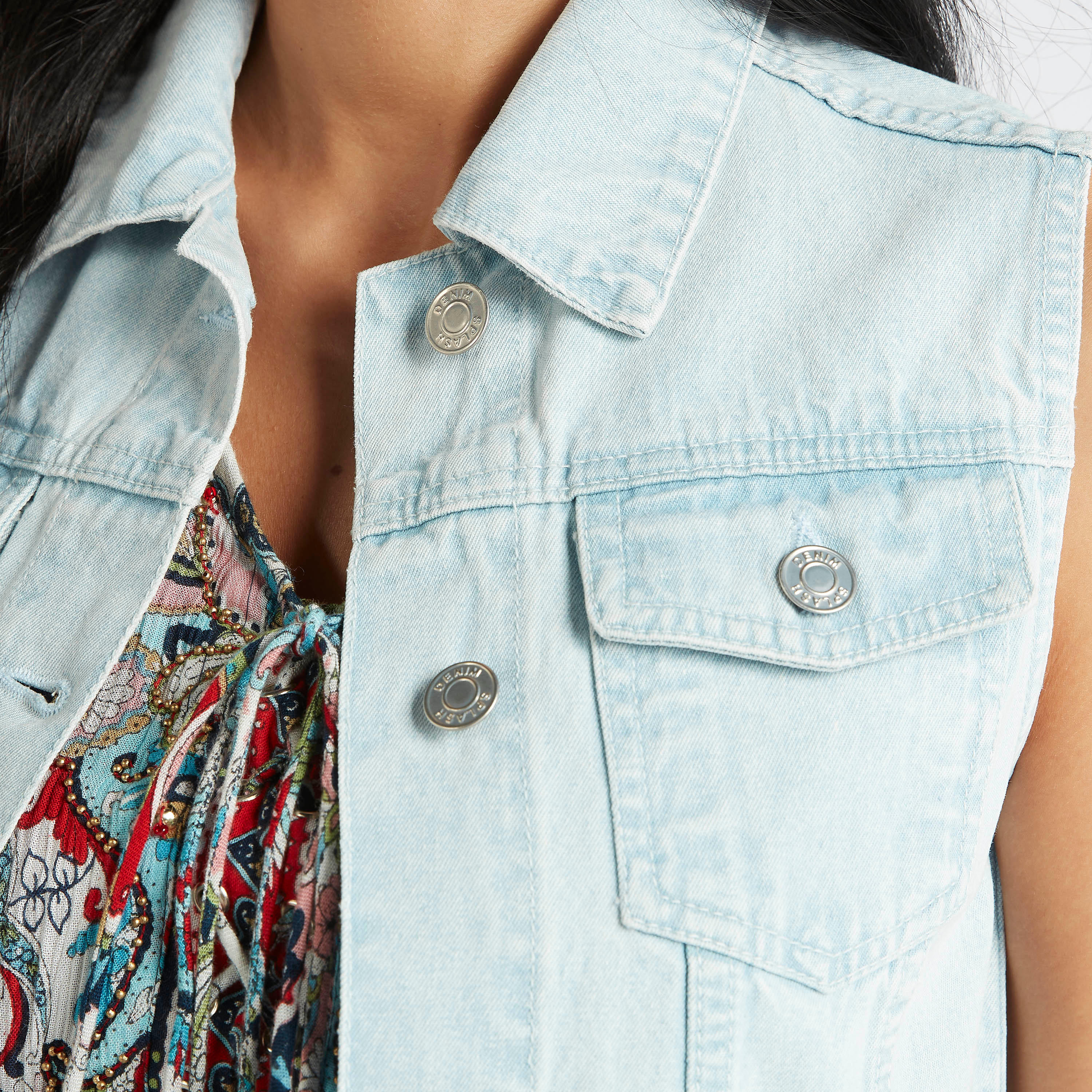 Solid Sleeveless Denim Jacket with Button Closure and Pockets-women-winterwear-coatsandjackets-jackets-image-4