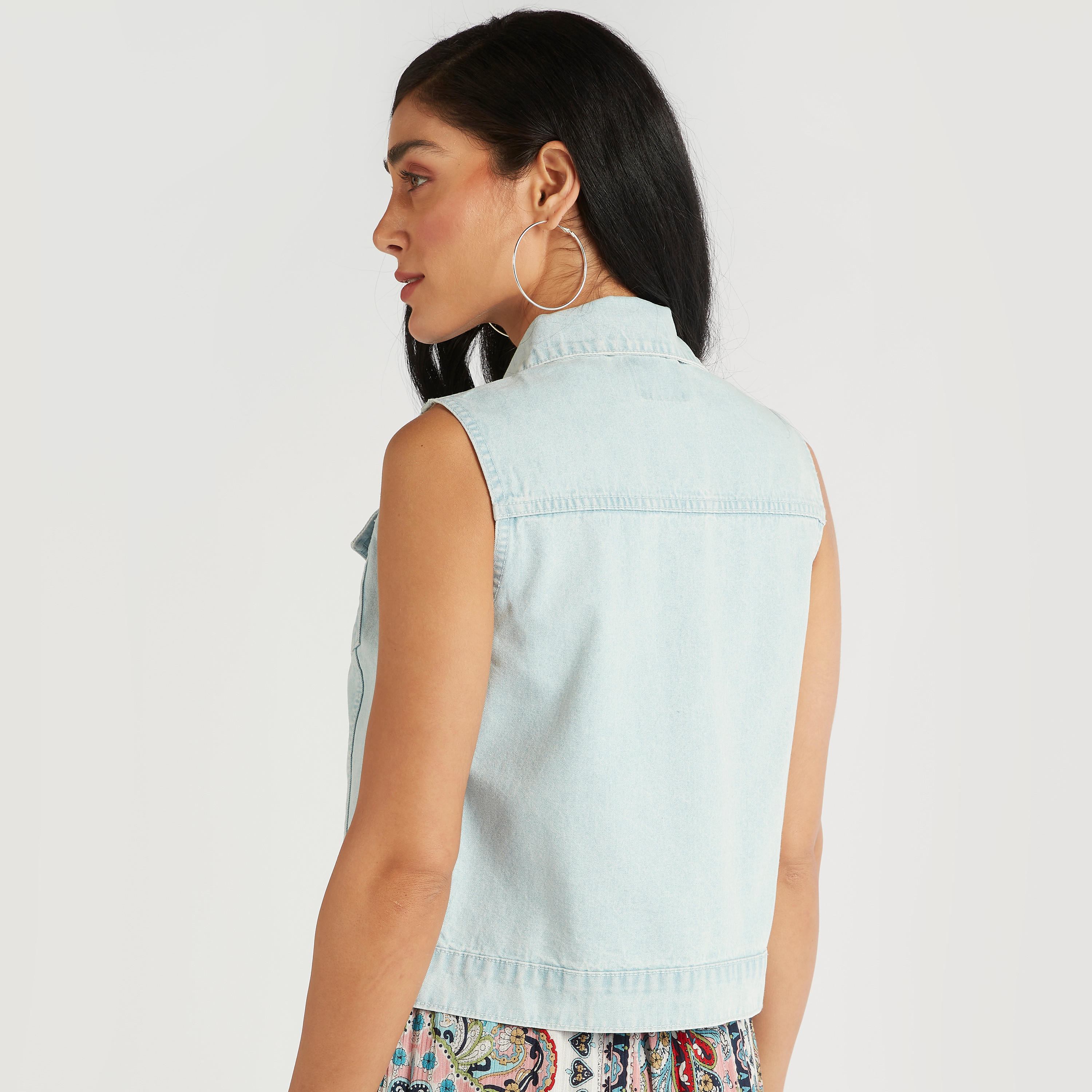 Solid Sleeveless Denim Jacket with Button Closure and Pockets-women-winterwear-coatsandjackets-jackets-image-5
