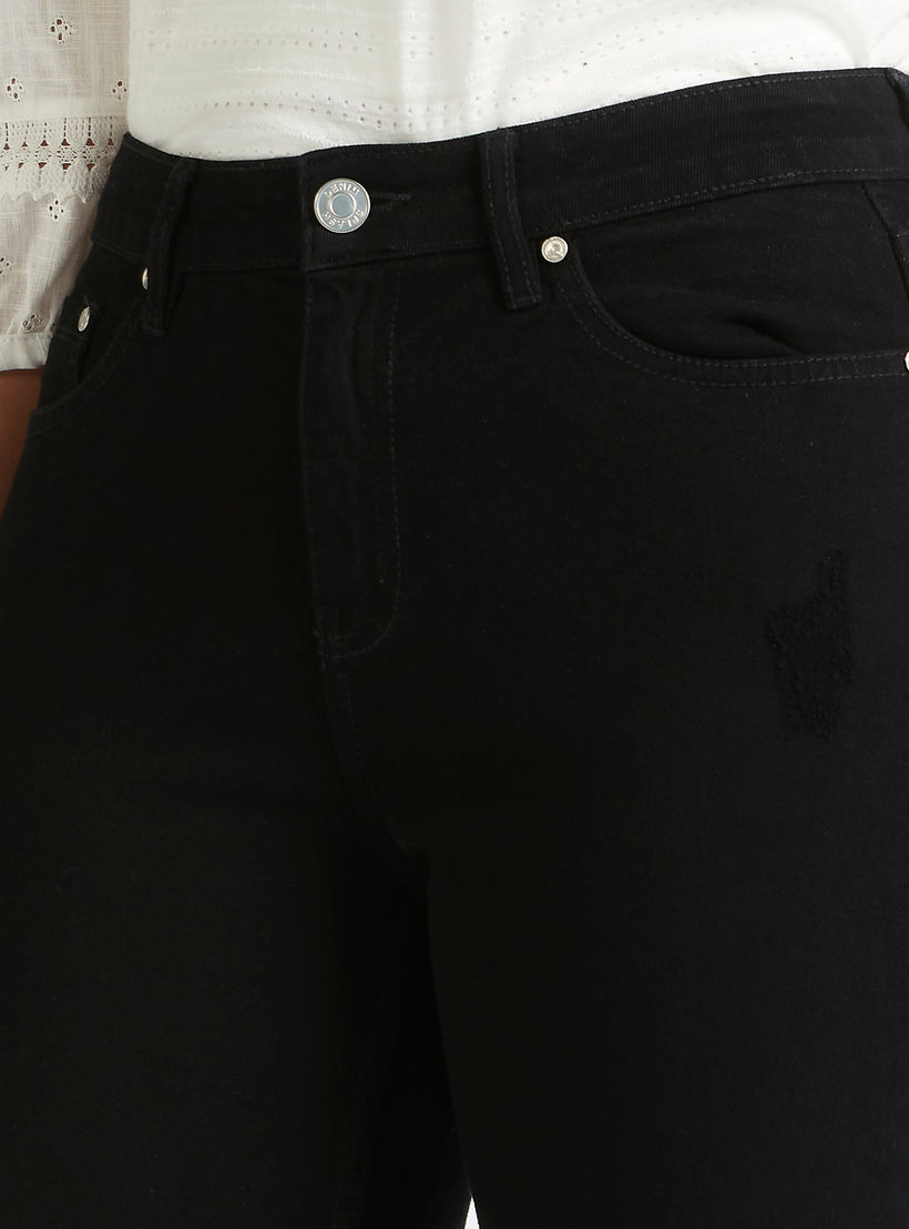 Solid Mid-Rise Capri Jeans with Pockets and Distressed Detail-women-clothing-bottoms-jeans-image-3