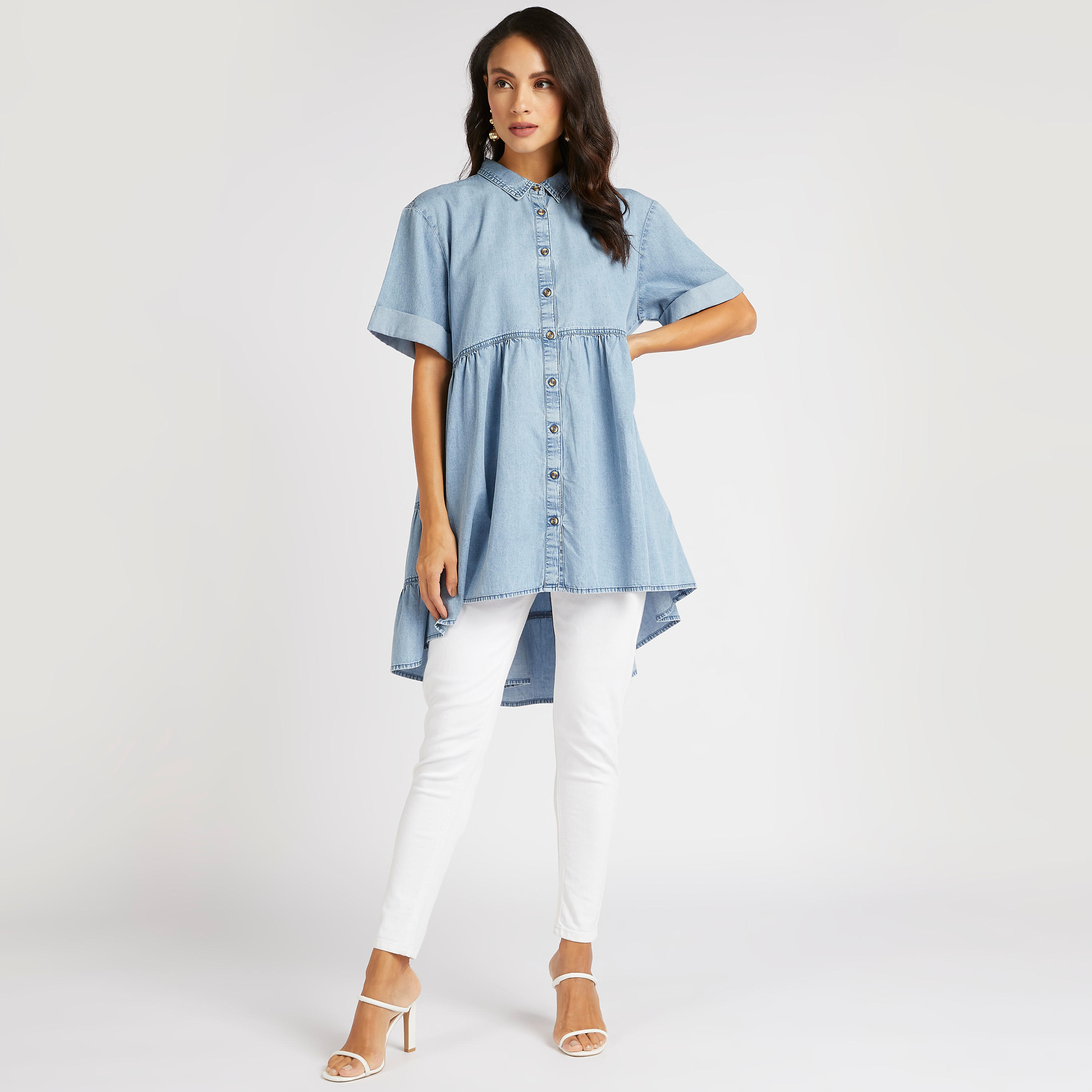 Solid Collared Tunic with Asymmetric Hem-women-clothing-shirtsandblouses-blouses-image-2