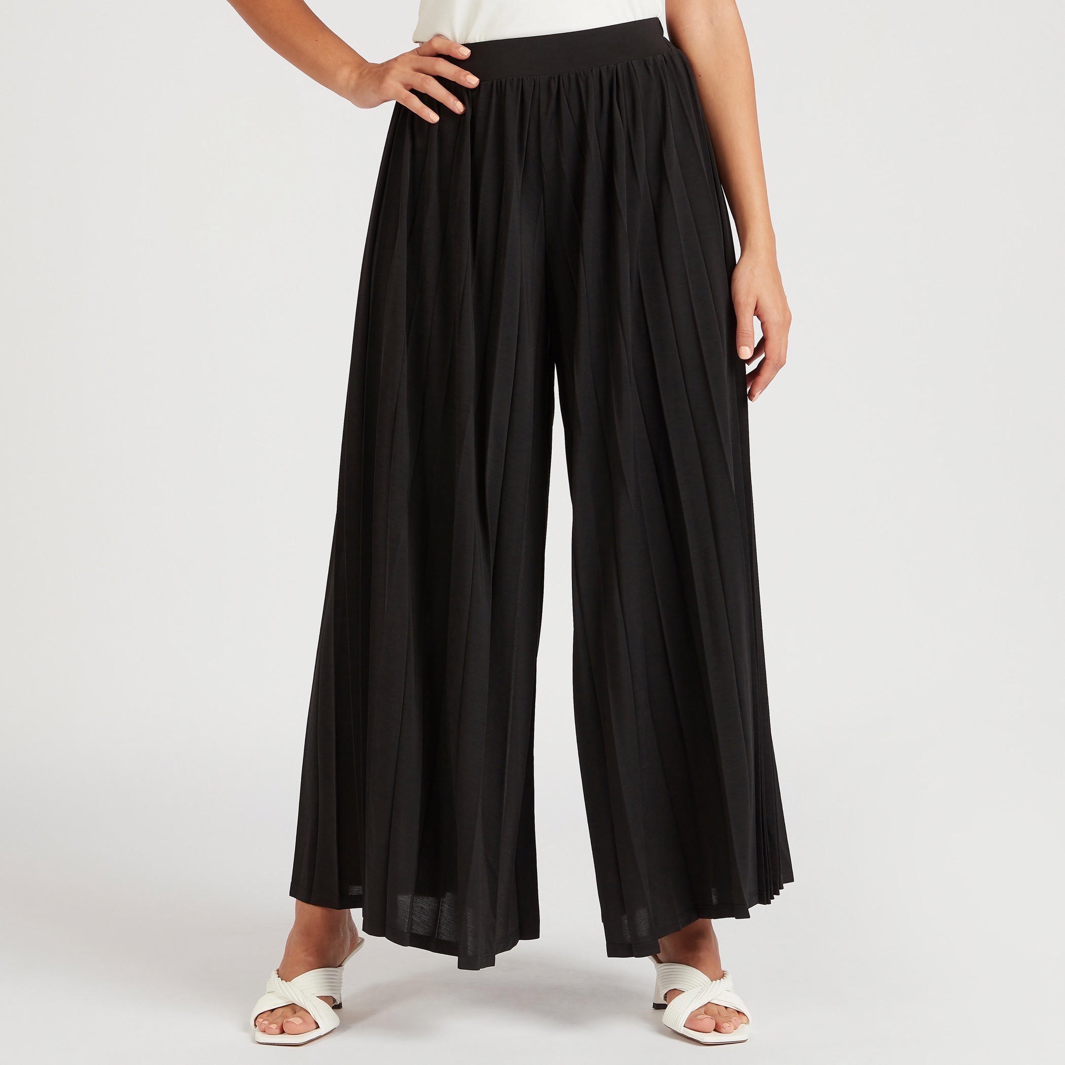 بنطال بالازو سادة مع خصر مطاطي متوسط الارتفاع-women-clothing-bottoms-trousers-image-1