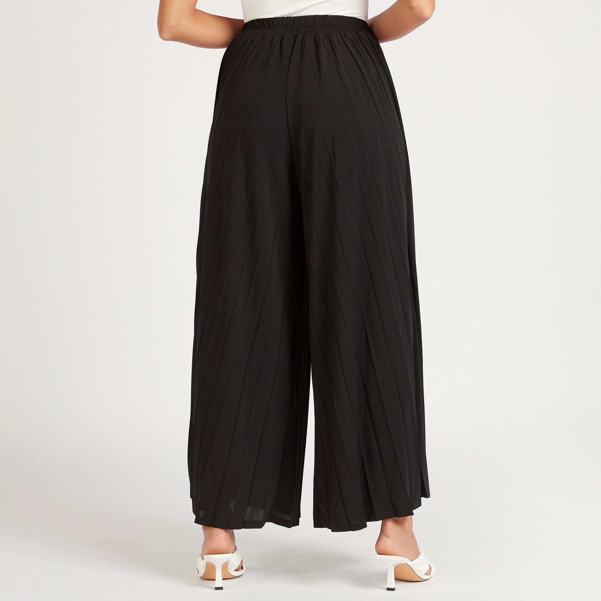 بنطال بالازو سادة مع خصر مطاطي متوسط الارتفاع-women-clothing-bottoms-trousers-image-4