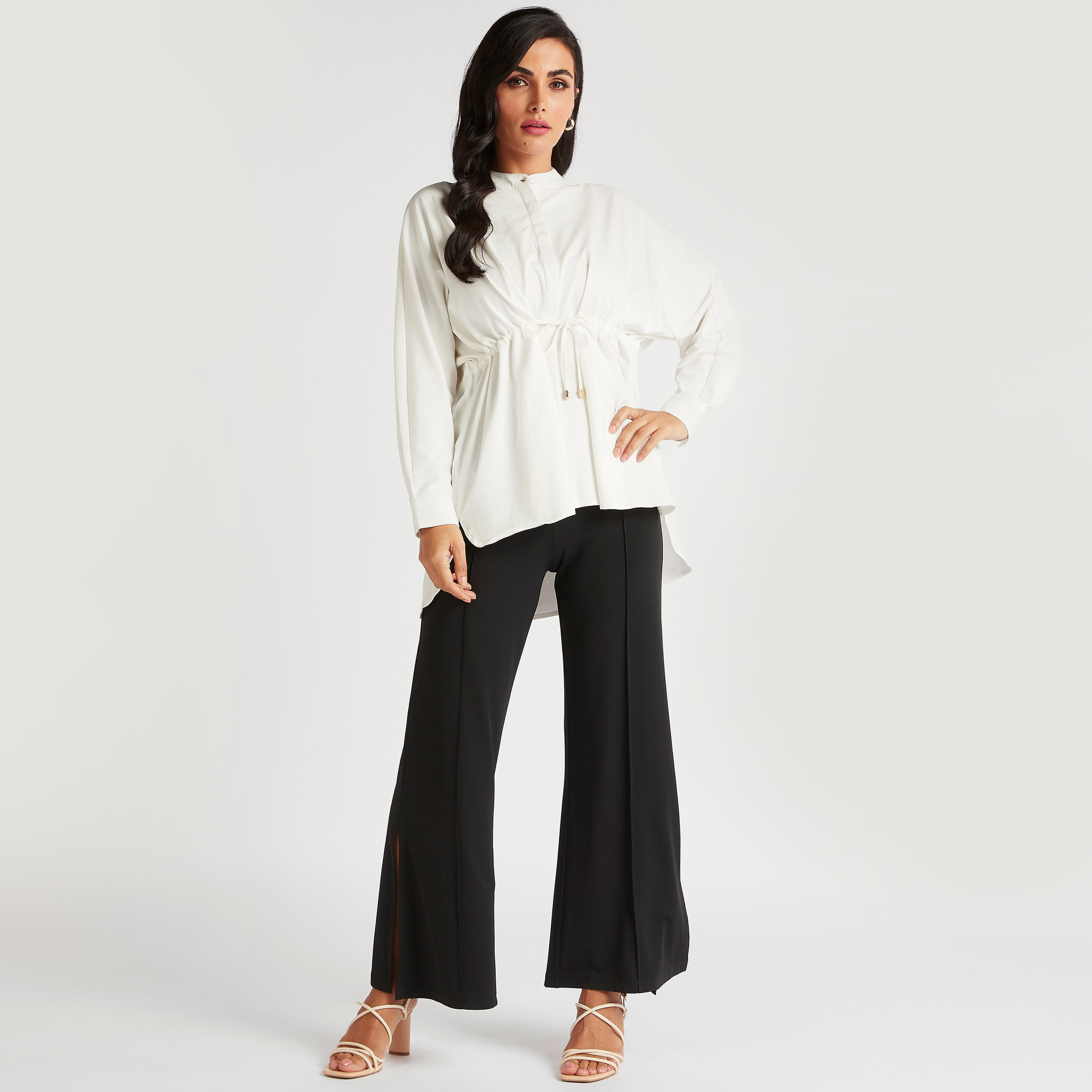 بلوزة سادة بياقة ماندرين ورباط خصر-women-clothing-shirtsandblouses-blouses-image-6
