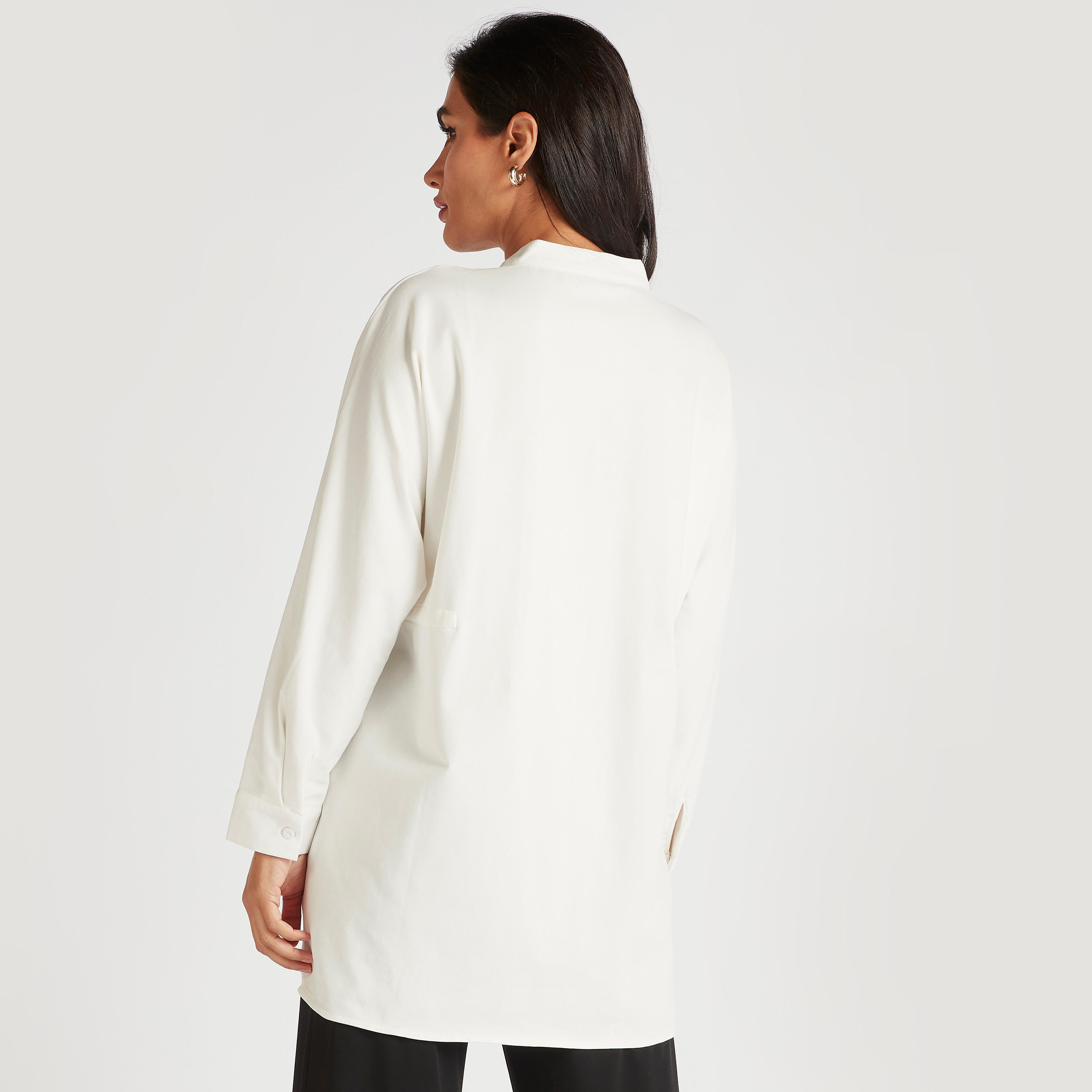 بلوزة سادة بياقة ماندرين ورباط خصر-women-clothing-shirtsandblouses-blouses-image-4