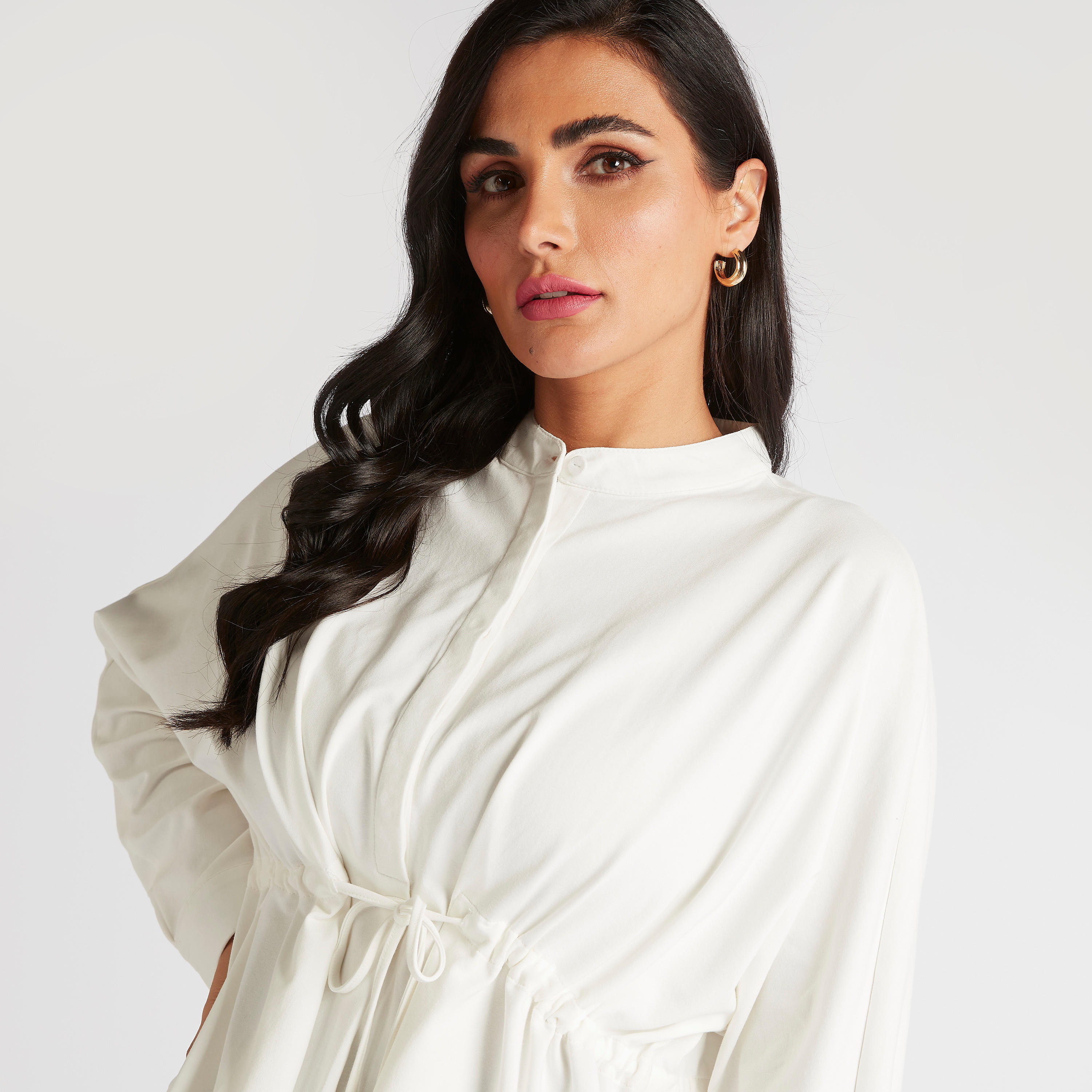 بلوزة سادة بياقة ماندرين ورباط خصر-women-clothing-shirtsandblouses-blouses-image-1