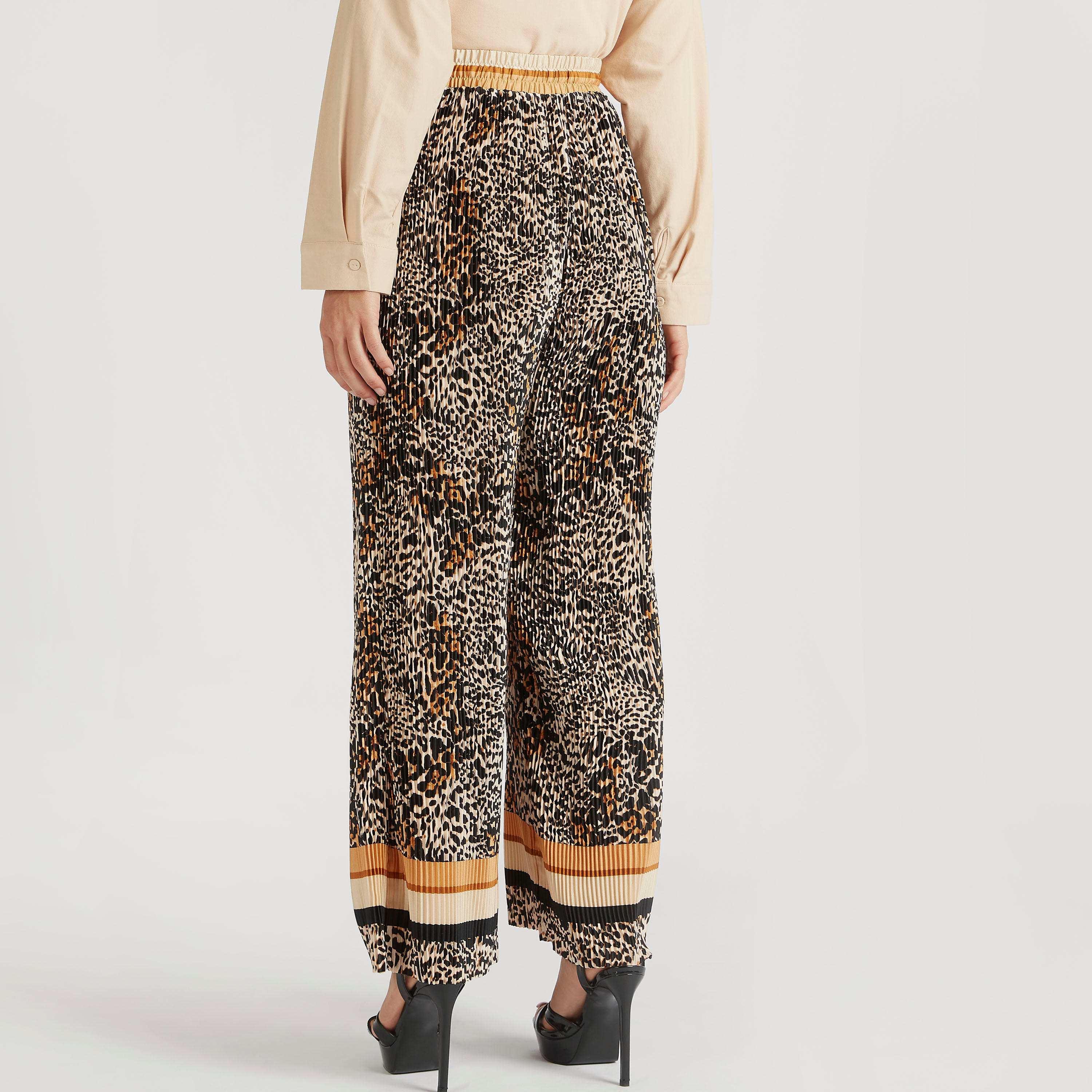 بنطلون بالازو بكشكشة وطبعات حيوانات وخصر متوسّط الارتفاع ورباط إغلاق-women-clothing-bottoms-trousers-image-4
