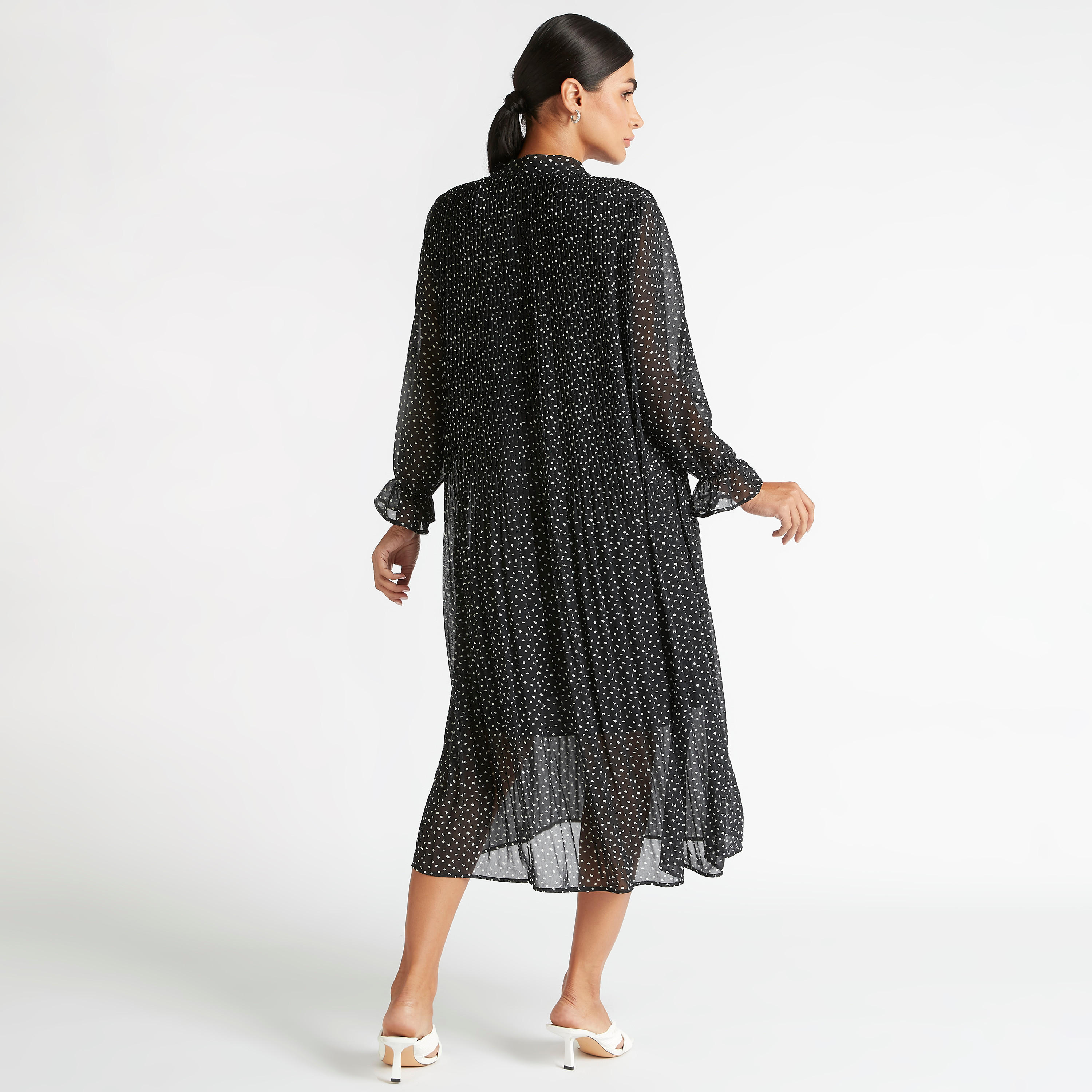 فستان إيه لاين ميدي منقّط بربطة عنق وتفاصيل بينتوك-women-clothing-dresses-image-4