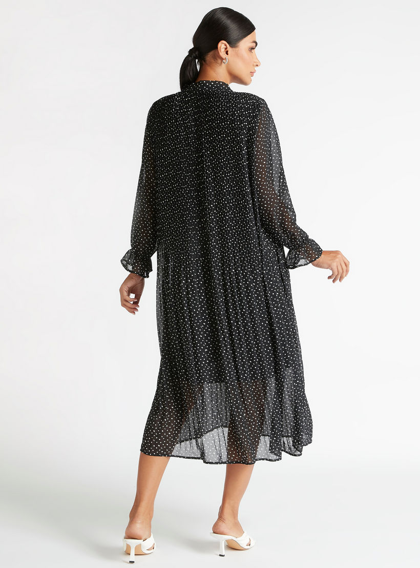 فستان إيه لاين ميدي منقّط بربطة عنق وتفاصيل بينتوك-women-clothing-dresses-image-4