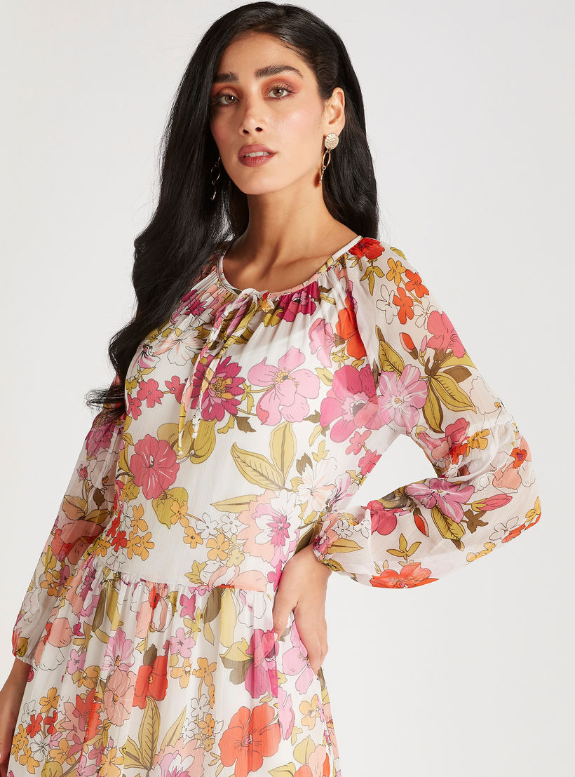 فستان طويل إيه لاين بياقة رباط وأكمام طويلة وطبعات زهرية-women-clothing-dresses-image-3