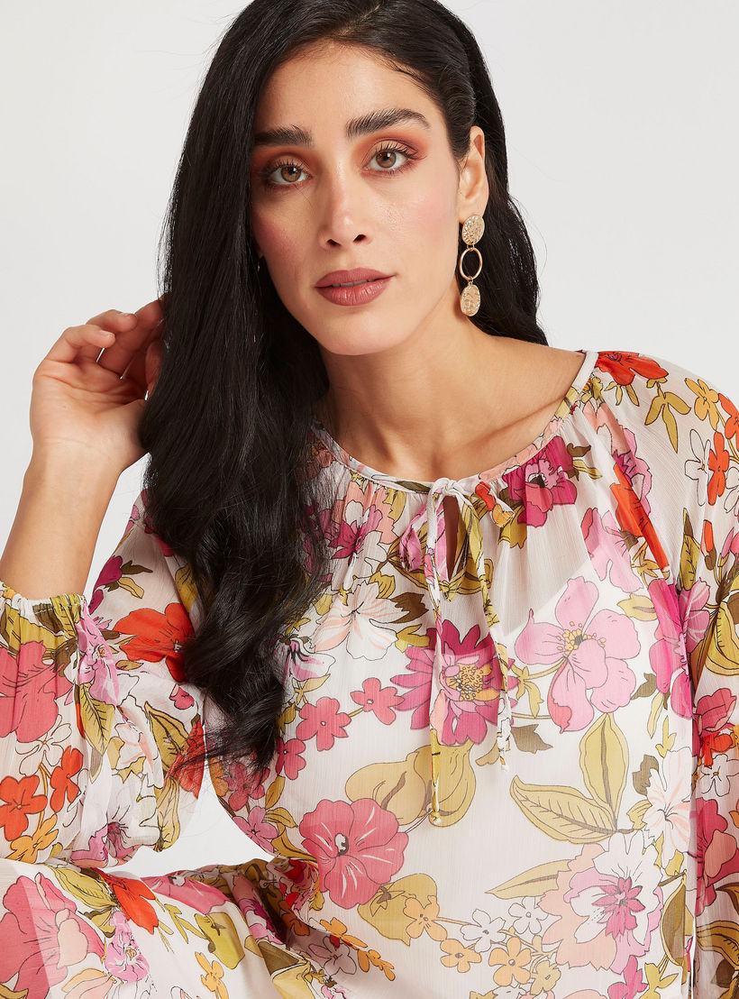 فستان طويل إيه لاين بياقة رباط وأكمام طويلة وطبعات زهرية-women-clothing-dresses-image-5
