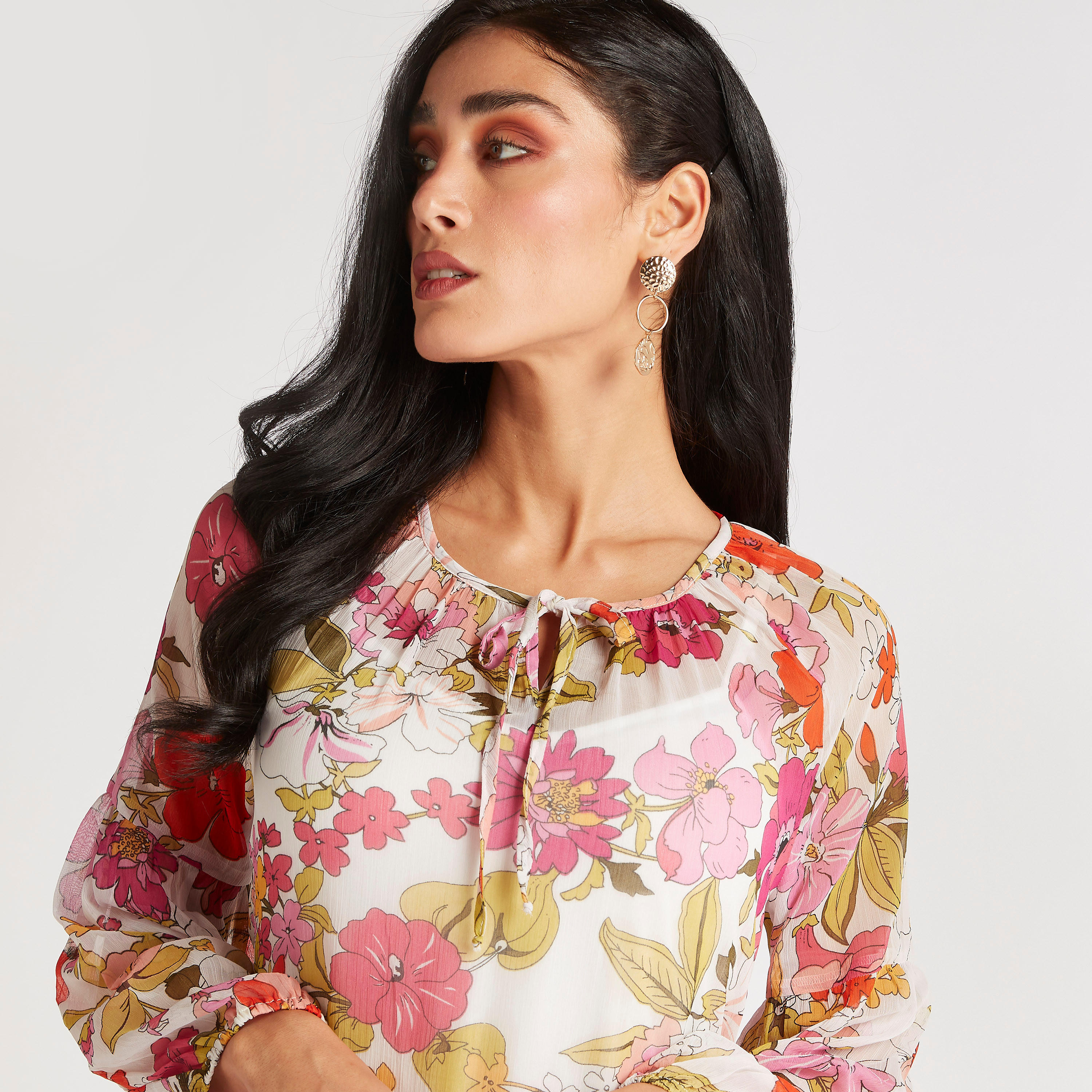 فستان طويل إيه لاين بياقة رباط وأكمام طويلة وطبعات زهرية-women-clothing-dresses-image-6