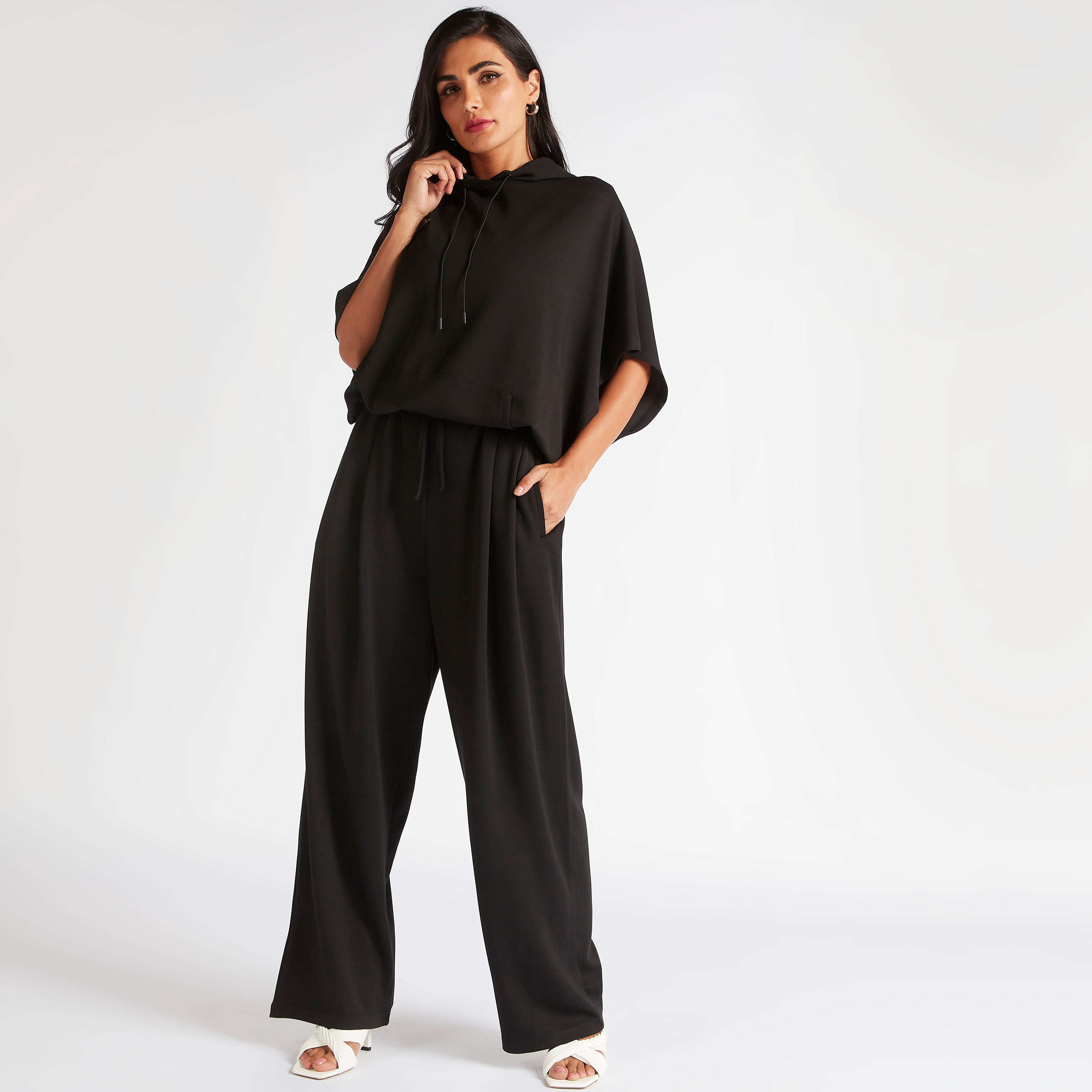 Solid Mid-Rise Flared Pants with Drawstring Closure-women-clothing-bottoms-trousers-image-2