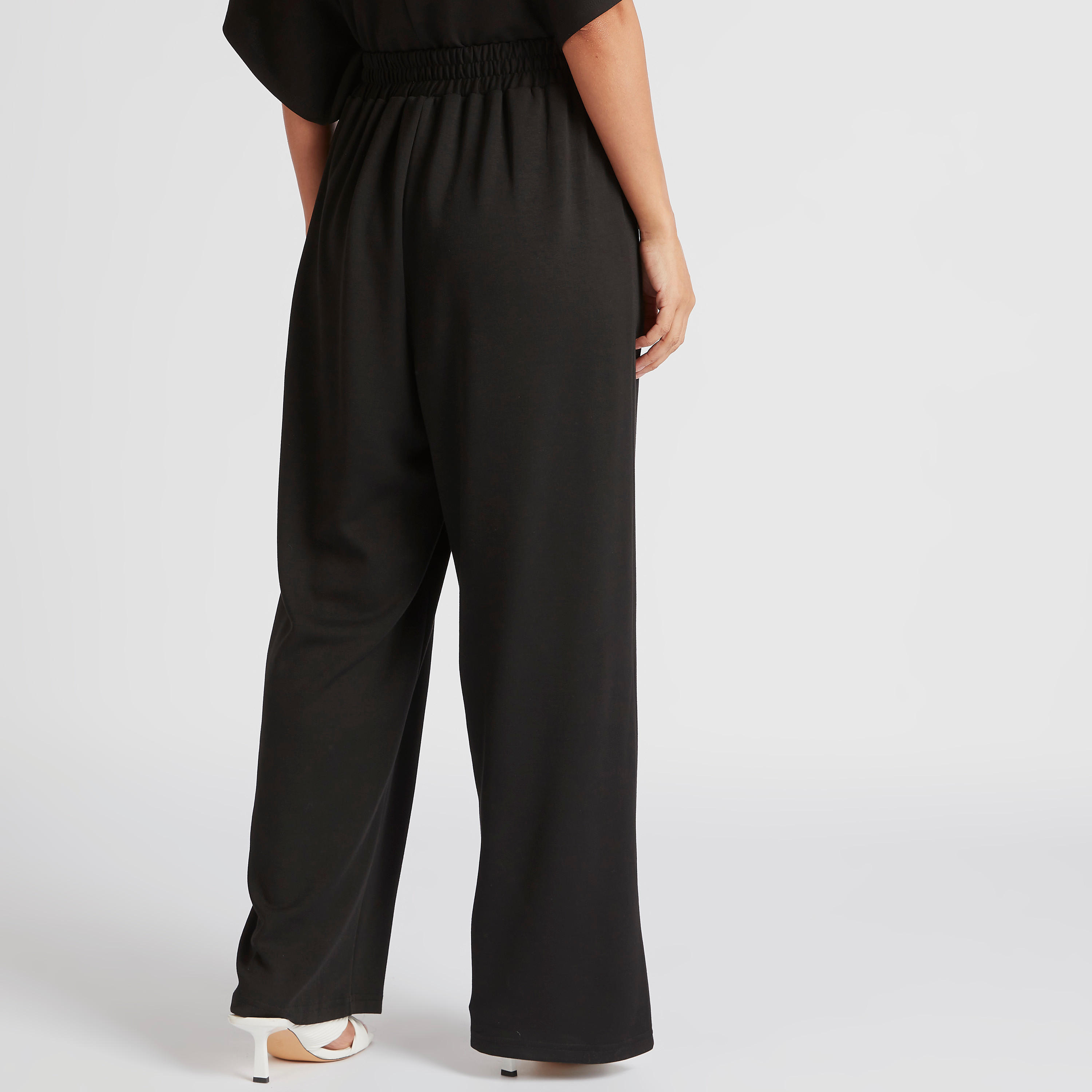 Solid Mid-Rise Flared Pants with Drawstring Closure-women-clothing-bottoms-trousers-image-4
