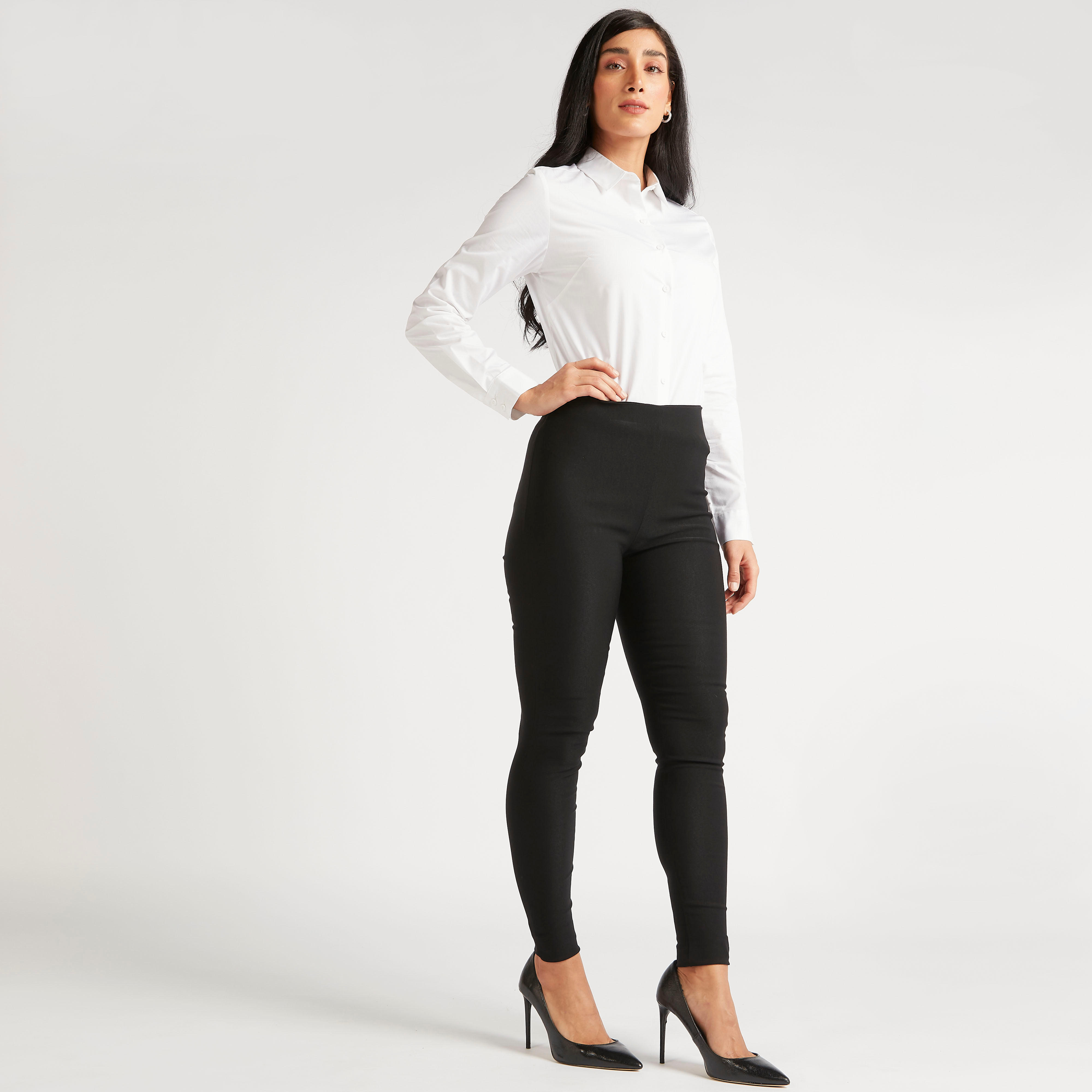 Solid Treggings with Semi Elasticated Waistband-women-clothing-bottoms-trousers-image-2