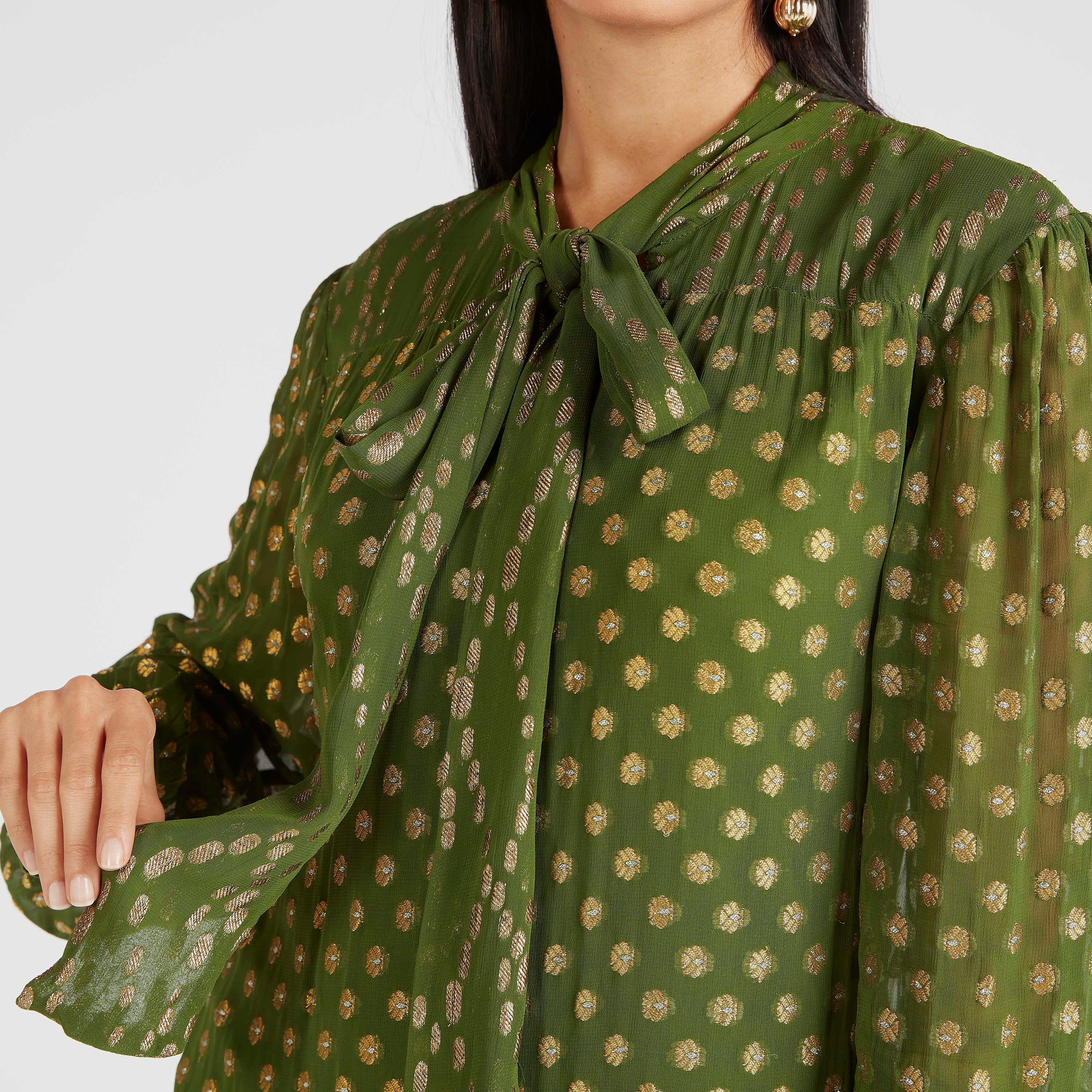 فستان بارز الملمس طويل إيه لاين بأكمام طويلة وأربطة عنق-women-clothing-dresses-image-6