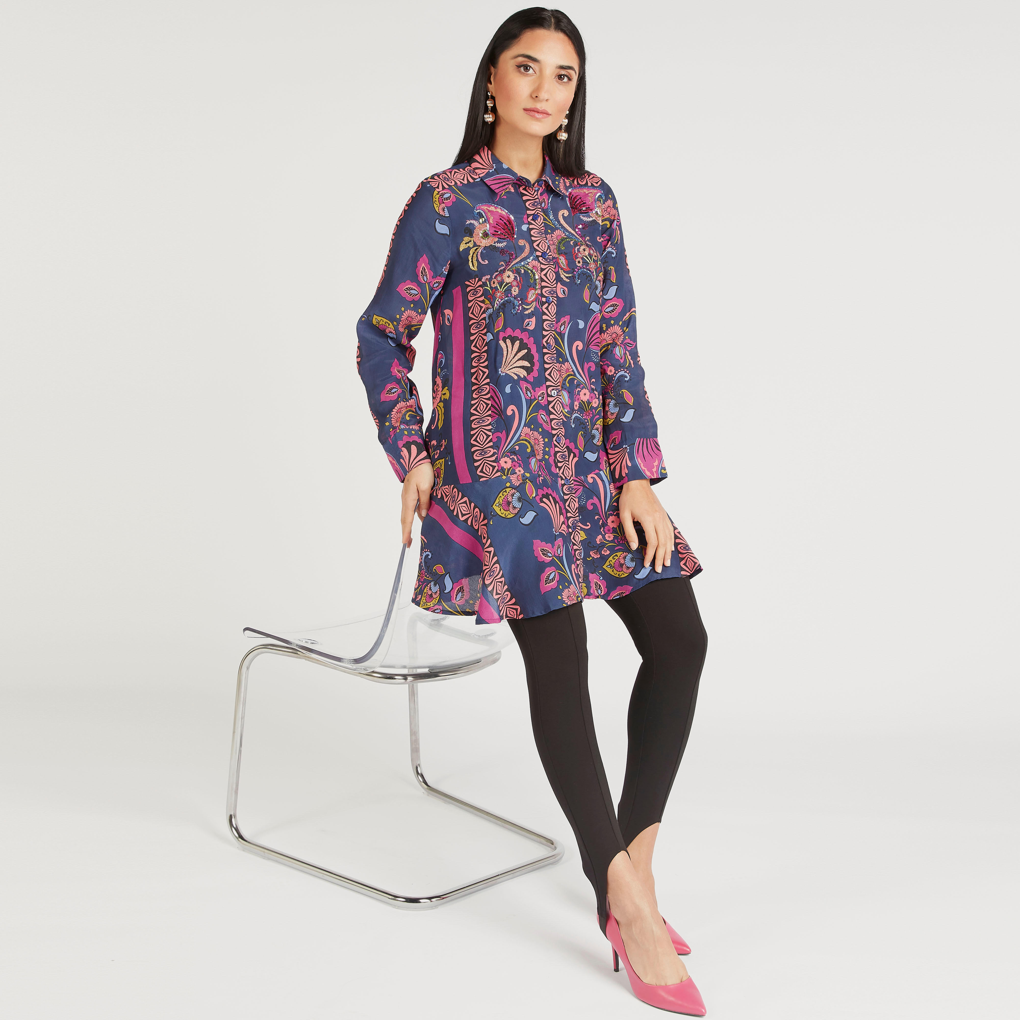 Printed Tunic with Spread Collar and Long Sleeves-women-clothing-shirtsandblouses-blouses-image-2