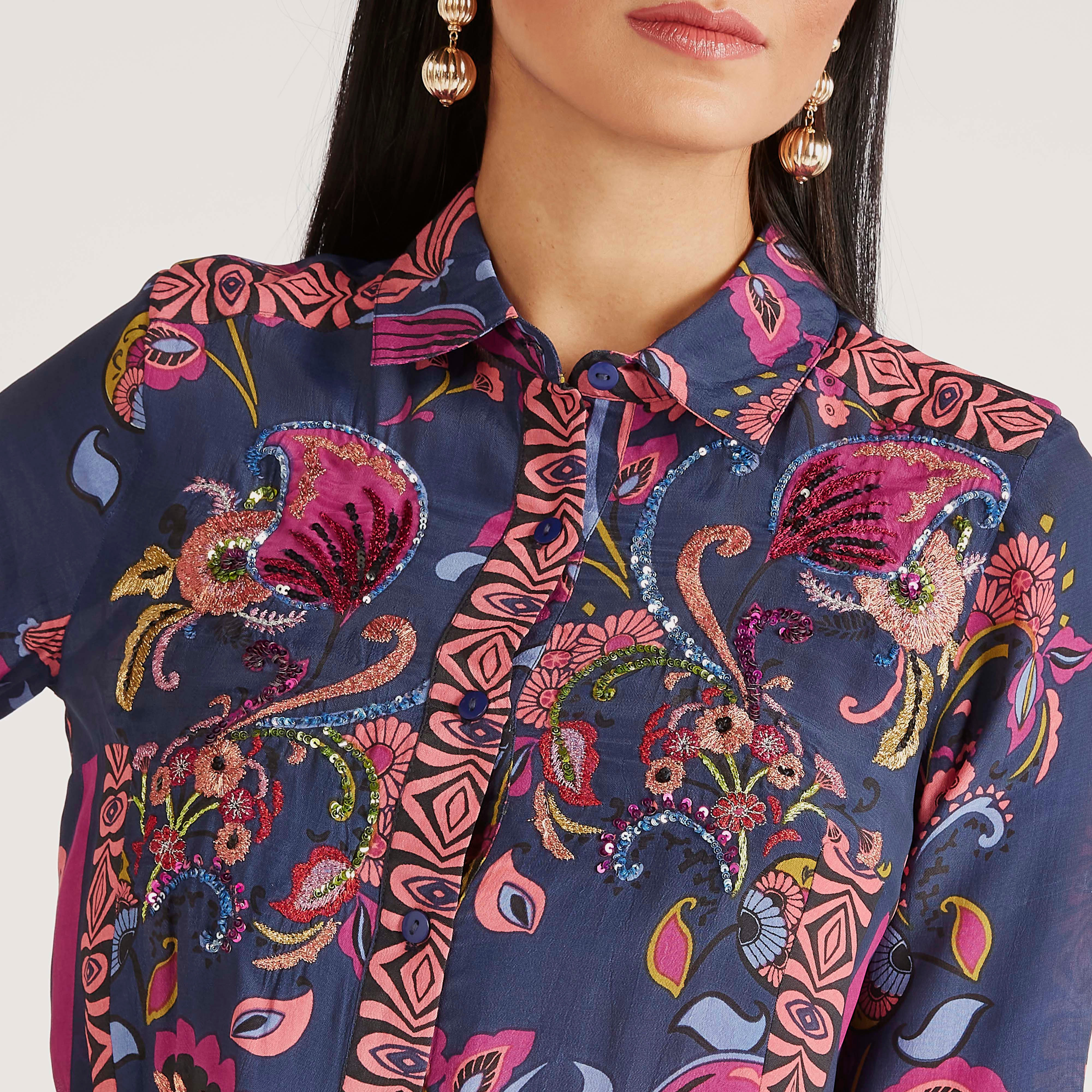 Printed Tunic with Spread Collar and Long Sleeves-women-clothing-shirtsandblouses-blouses-image-3