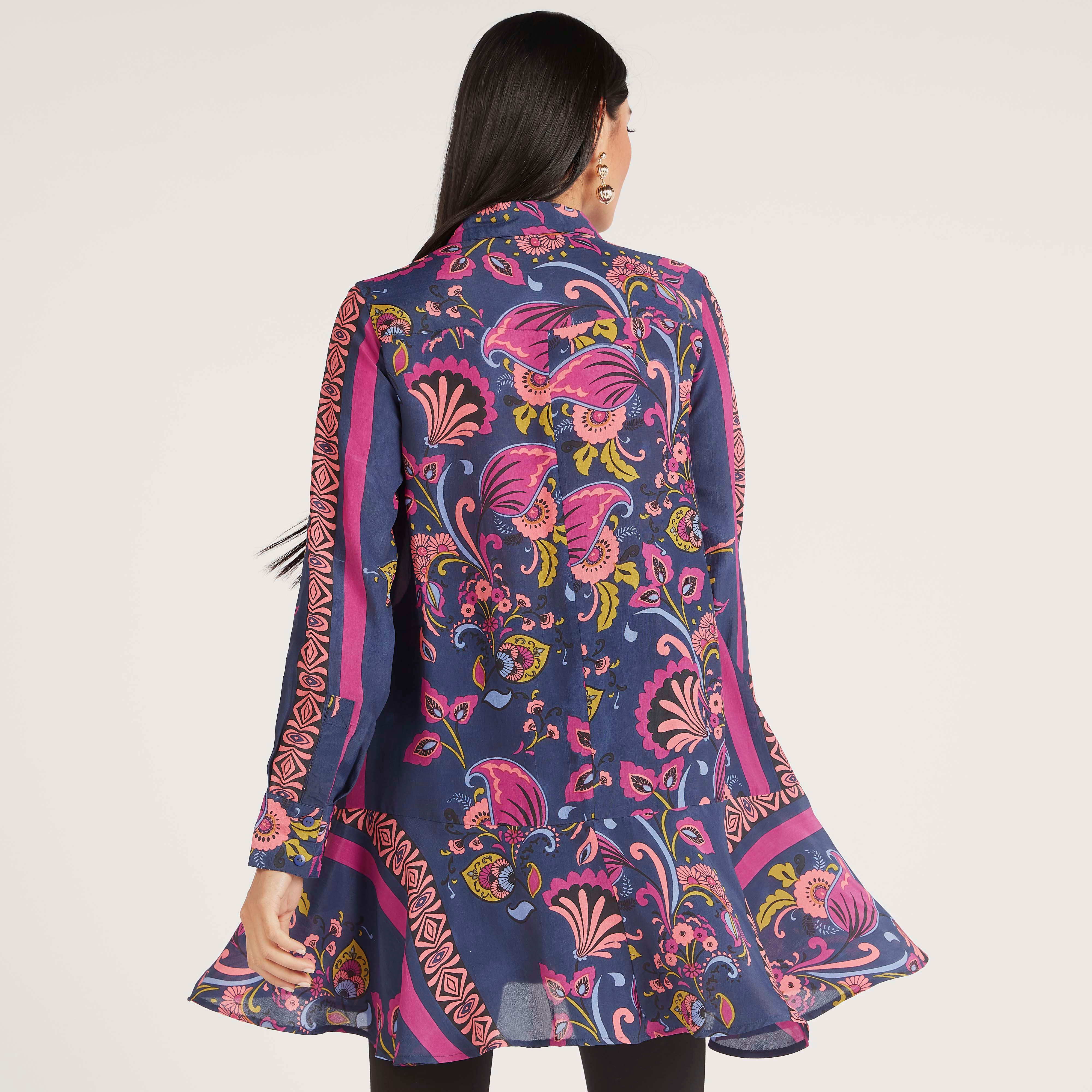 Printed Tunic with Spread Collar and Long Sleeves-women-clothing-shirtsandblouses-blouses-image-4