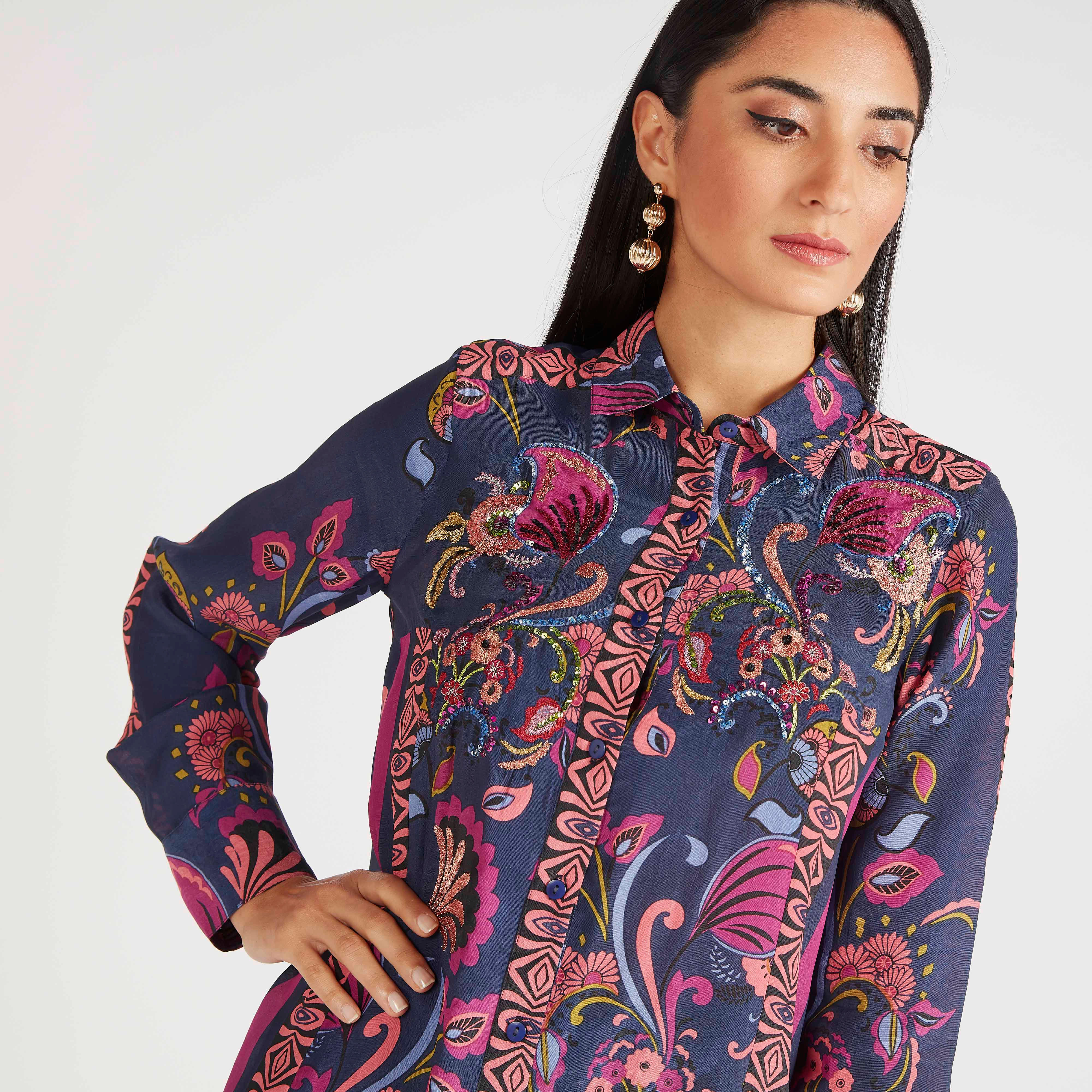 Printed Tunic with Spread Collar and Long Sleeves-women-clothing-shirtsandblouses-blouses-image-5