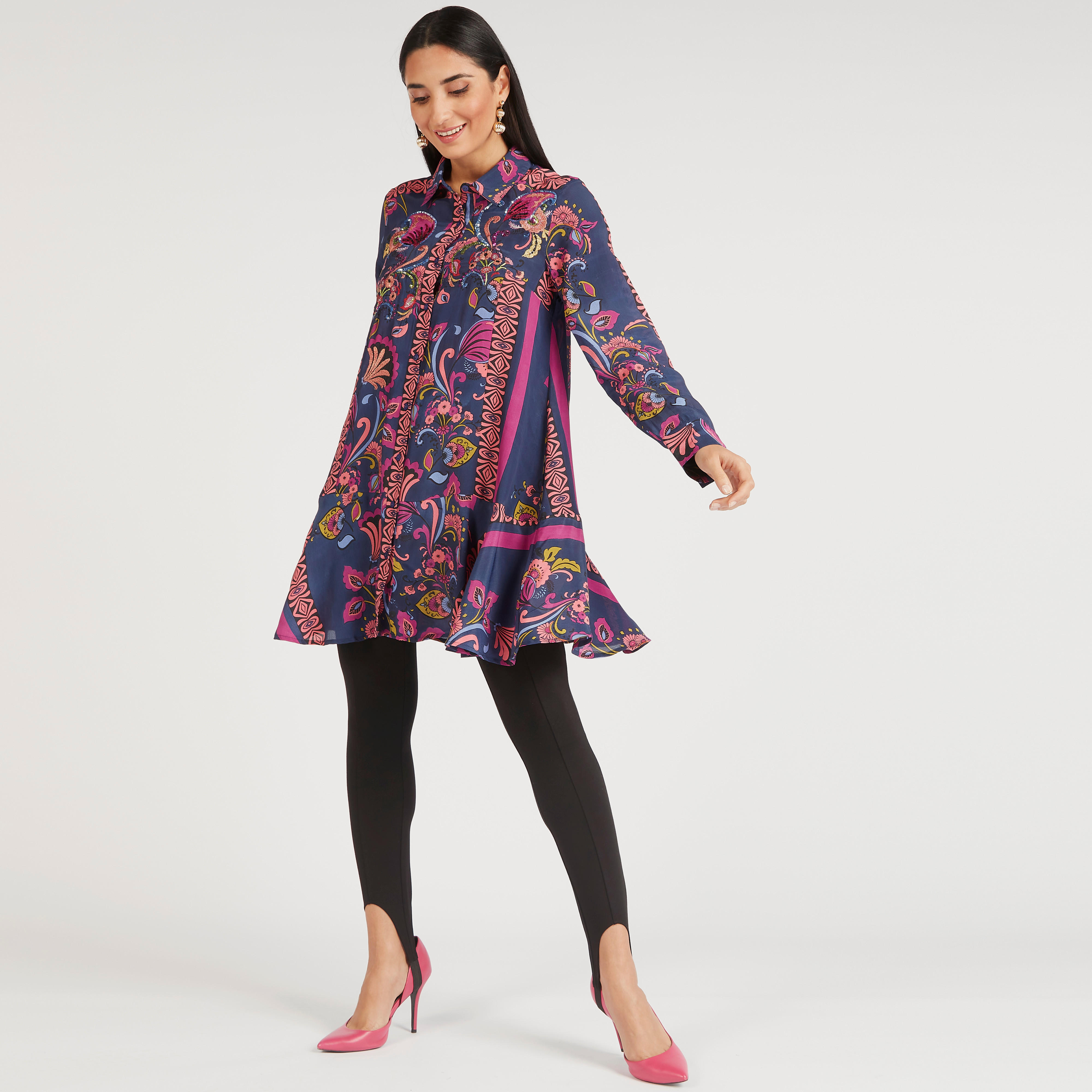 Printed Tunic with Spread Collar and Long Sleeves-women-clothing-shirtsandblouses-blouses-image-6