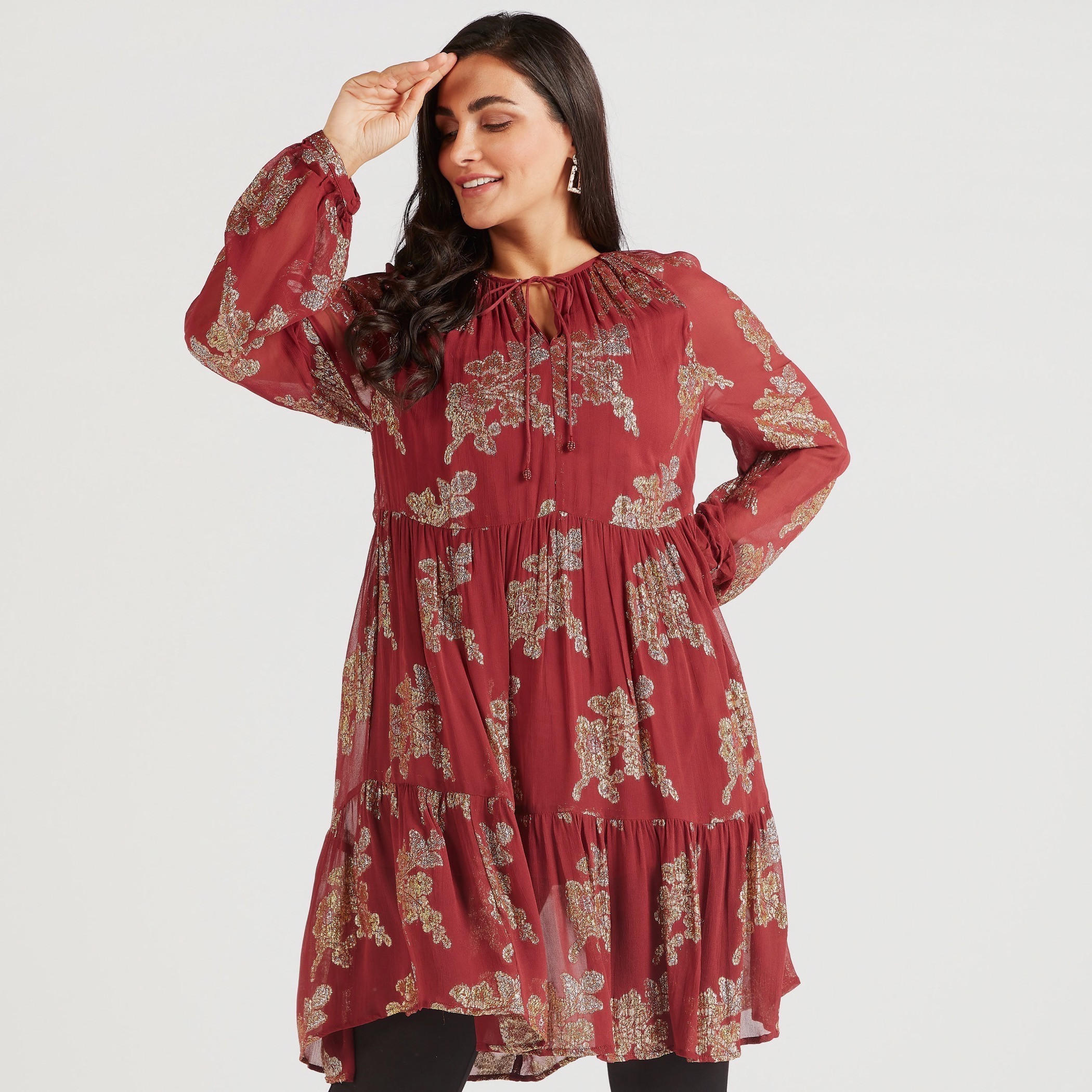 تونيك مطرّز متعدد الطبقات بأربطة عنق وأكمام طويلة-women-clothing-shirtsandblouses-blouses-image-1
