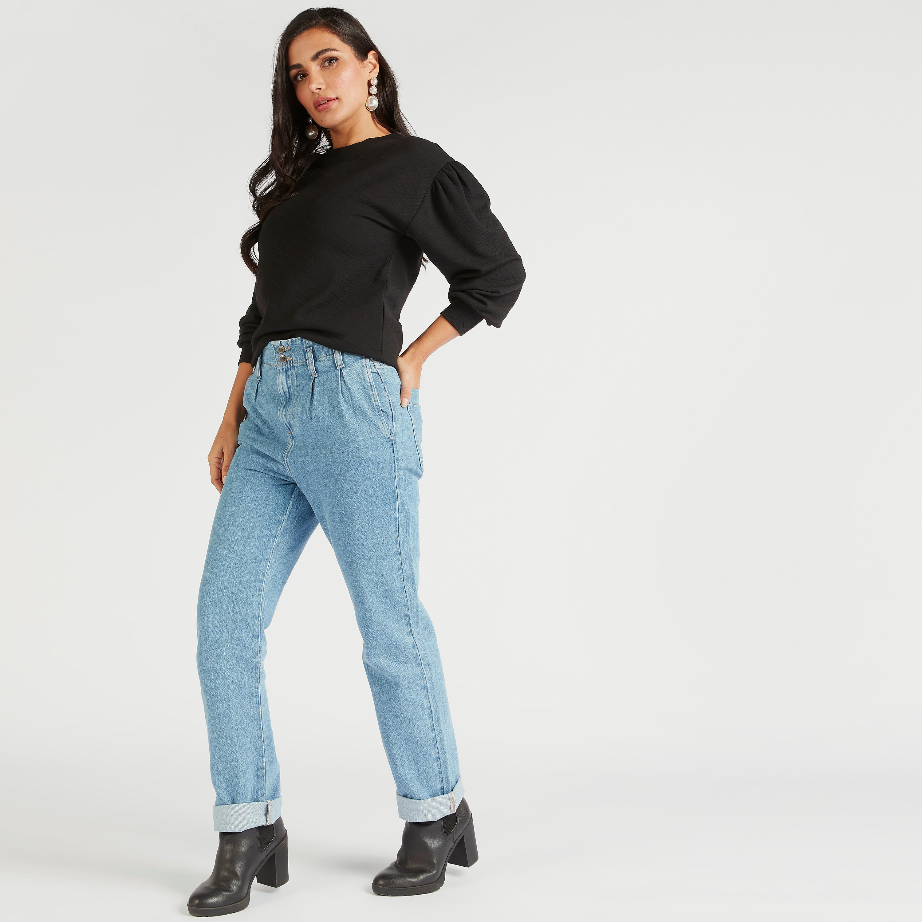 Textured Crew Neck Sweatshirt with Long Sleeves-women-winterwear-hoodiesandsweatshirts-sweatshirts-image-2