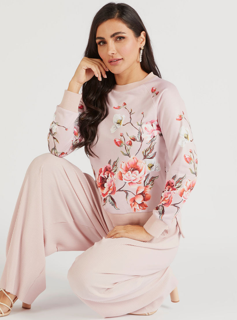 سويت شيرت بياقة مستديرة وطبعات أزهار وأكمام طويلة-women-winterwear-hoodiesandsweatshirts-sweatshirts-image-2
