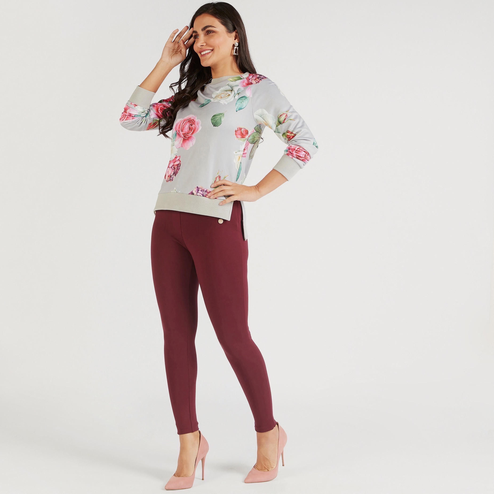 سويت شيرت بياقة مستديرة وطبعات زهور وأكمام طويلة وأطراف متدرجة-women-winterwear-hoodiesandsweatshirts-sweatshirts-image-2