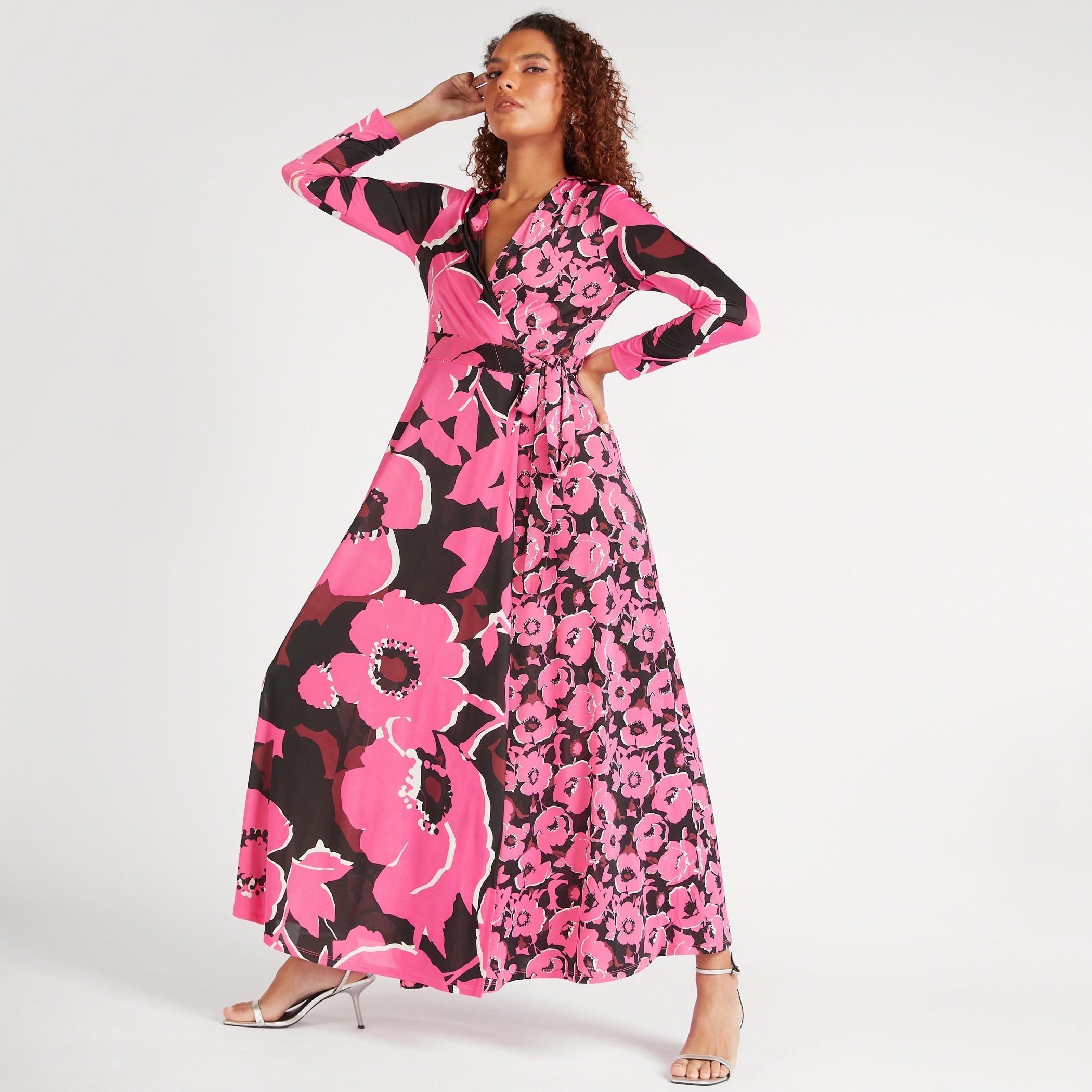 فستان إيه لاين ملفوف بياقة V وأكمام طويلة وطبعات زهرية-women-clothing-dresses-image-2