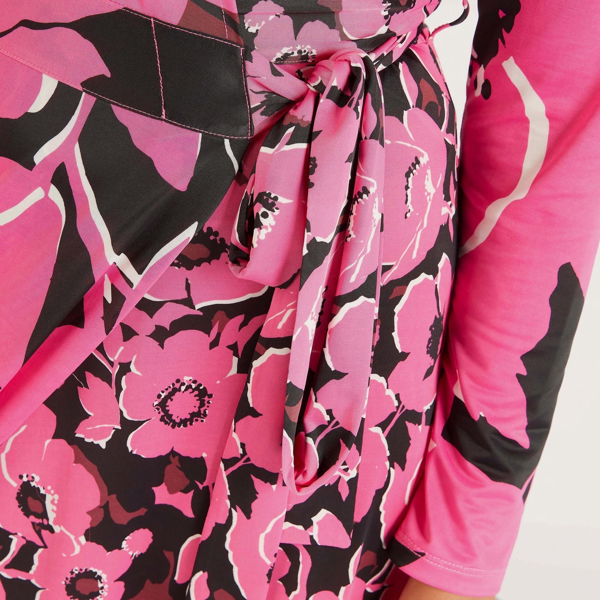 فستان إيه لاين ملفوف بياقة V وأكمام طويلة وطبعات زهرية-women-clothing-dresses-image-3