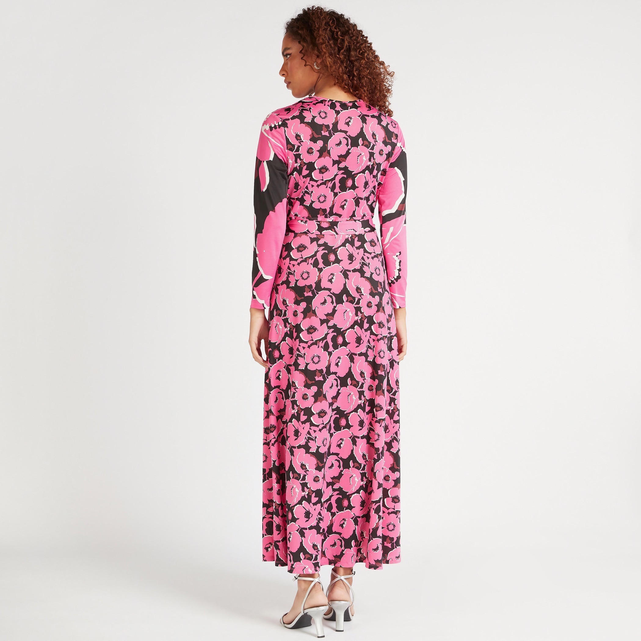 فستان إيه لاين ملفوف بياقة V وأكمام طويلة وطبعات زهرية-women-clothing-dresses-image-4