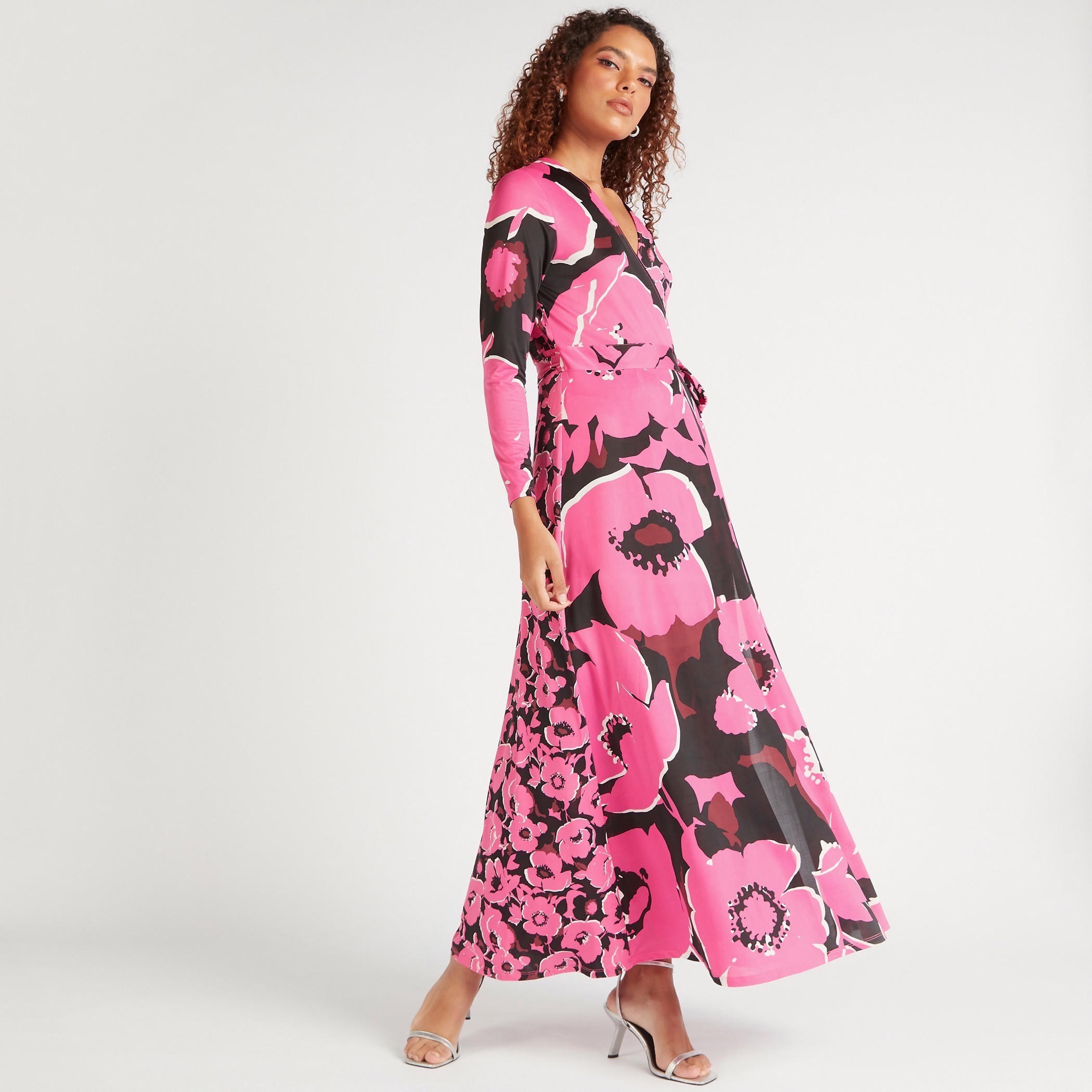 فستان إيه لاين ملفوف بياقة V وأكمام طويلة وطبعات زهرية-women-clothing-dresses-image-6