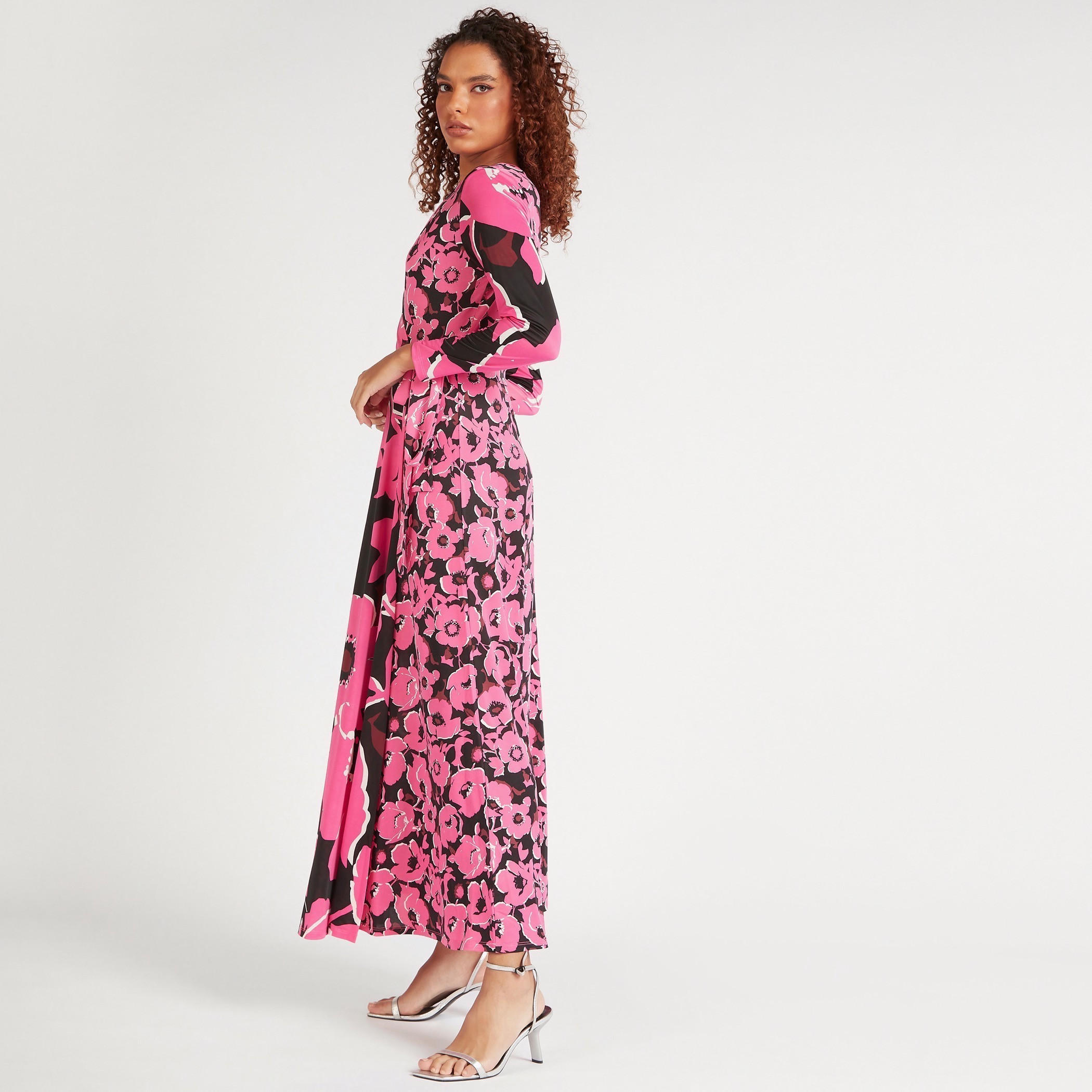 فستان إيه لاين ملفوف بياقة V وأكمام طويلة وطبعات زهرية-women-clothing-dresses-image-7