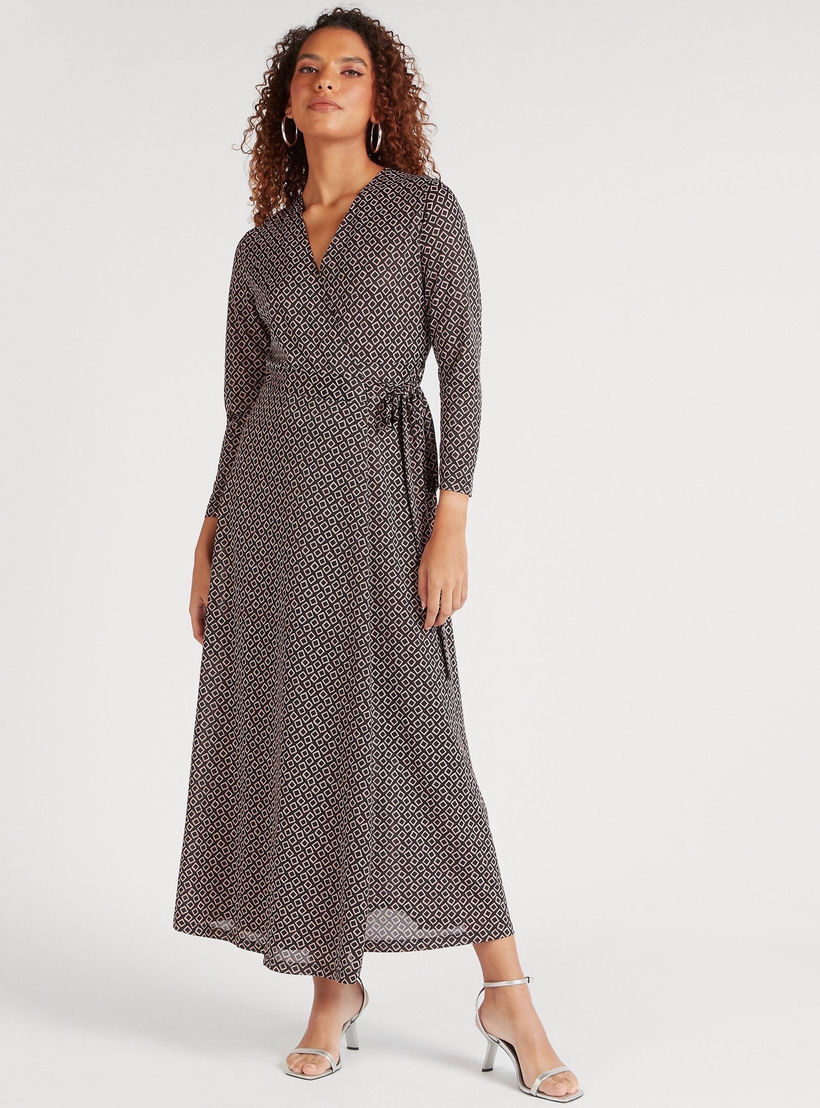فستان مستدام طويل ملفوف بياقة v وأكمام طويلة-women-clothing-dresses-image-5