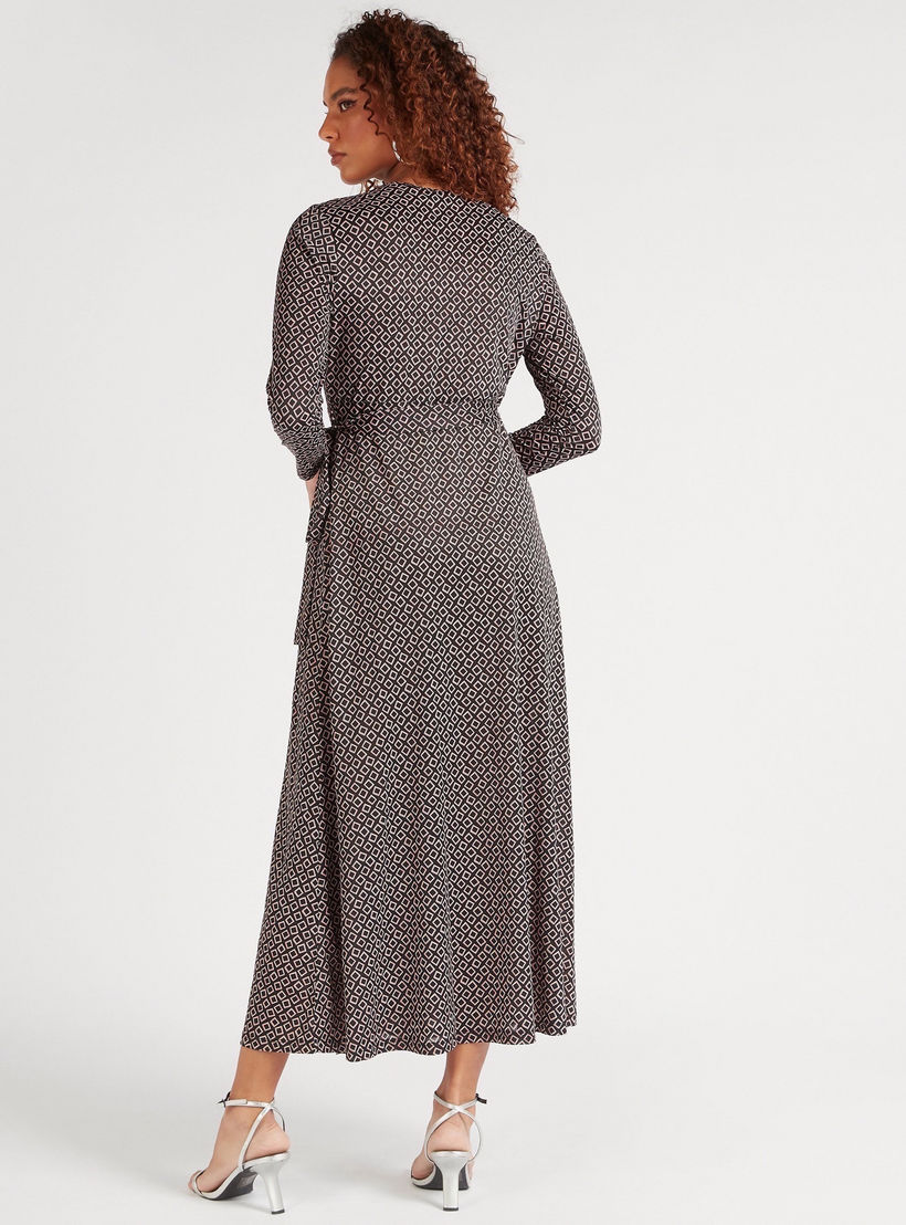 فستان مستدام طويل ملفوف بياقة v وأكمام طويلة-women-clothing-dresses-image-3