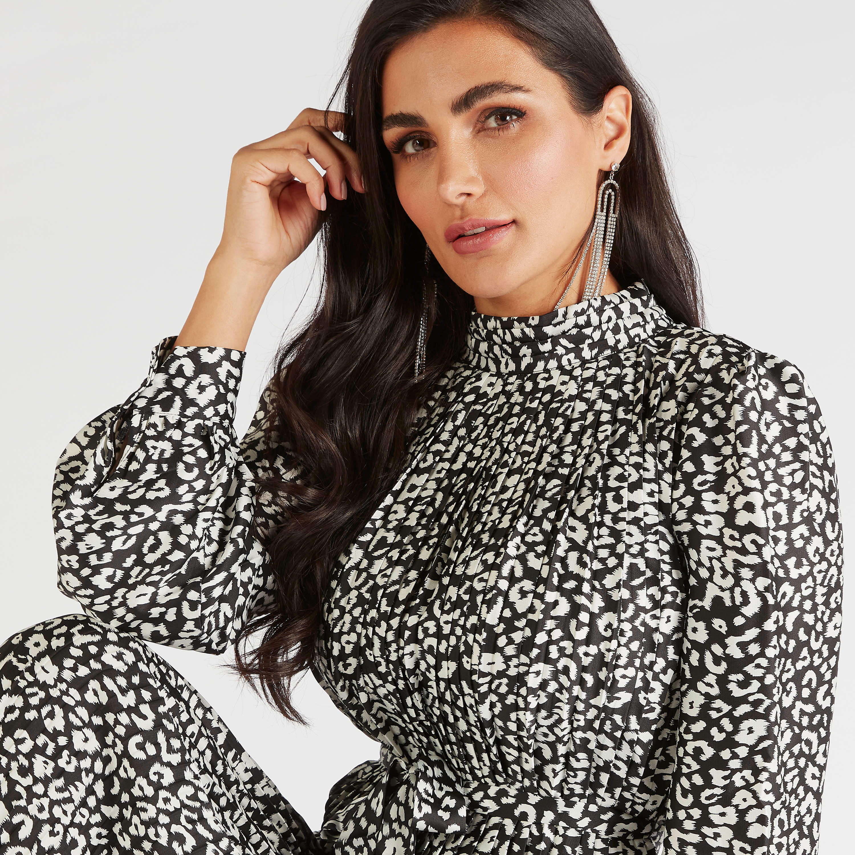 فستان ميدي إيه لاين بطبعات حيوانات وحزام برباط-women-clothing-dresses-image-5