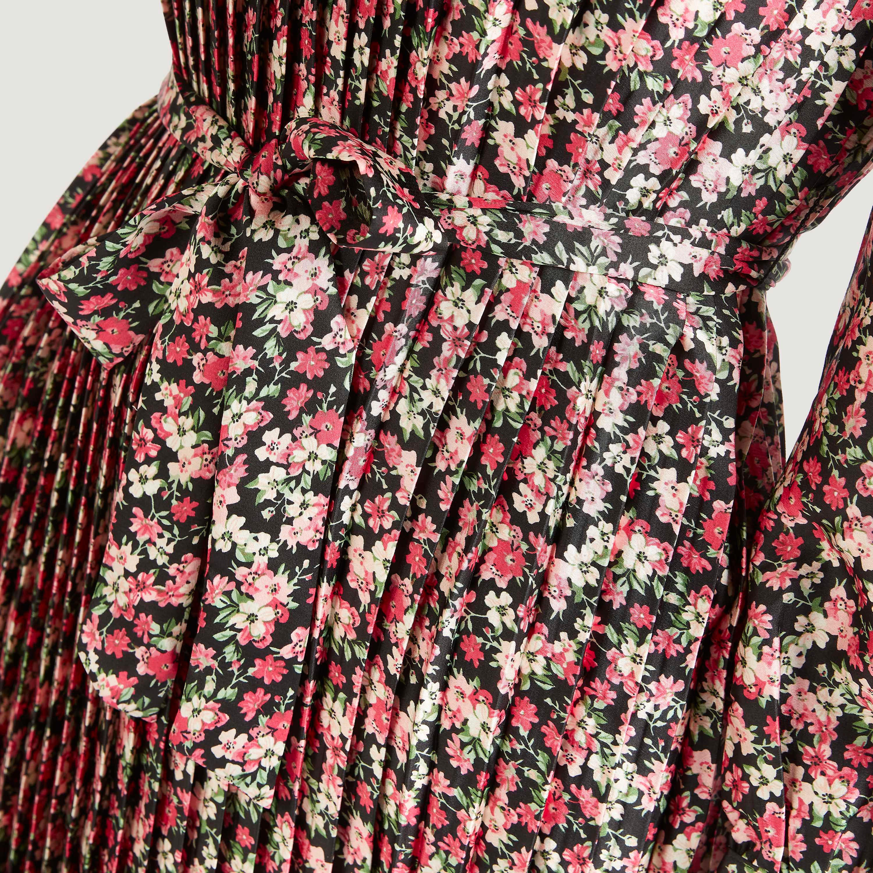 Floral Print A-line Midi Dress with Tie-Up Belt and Long Sleeves-women-clothing-dresses-image-3