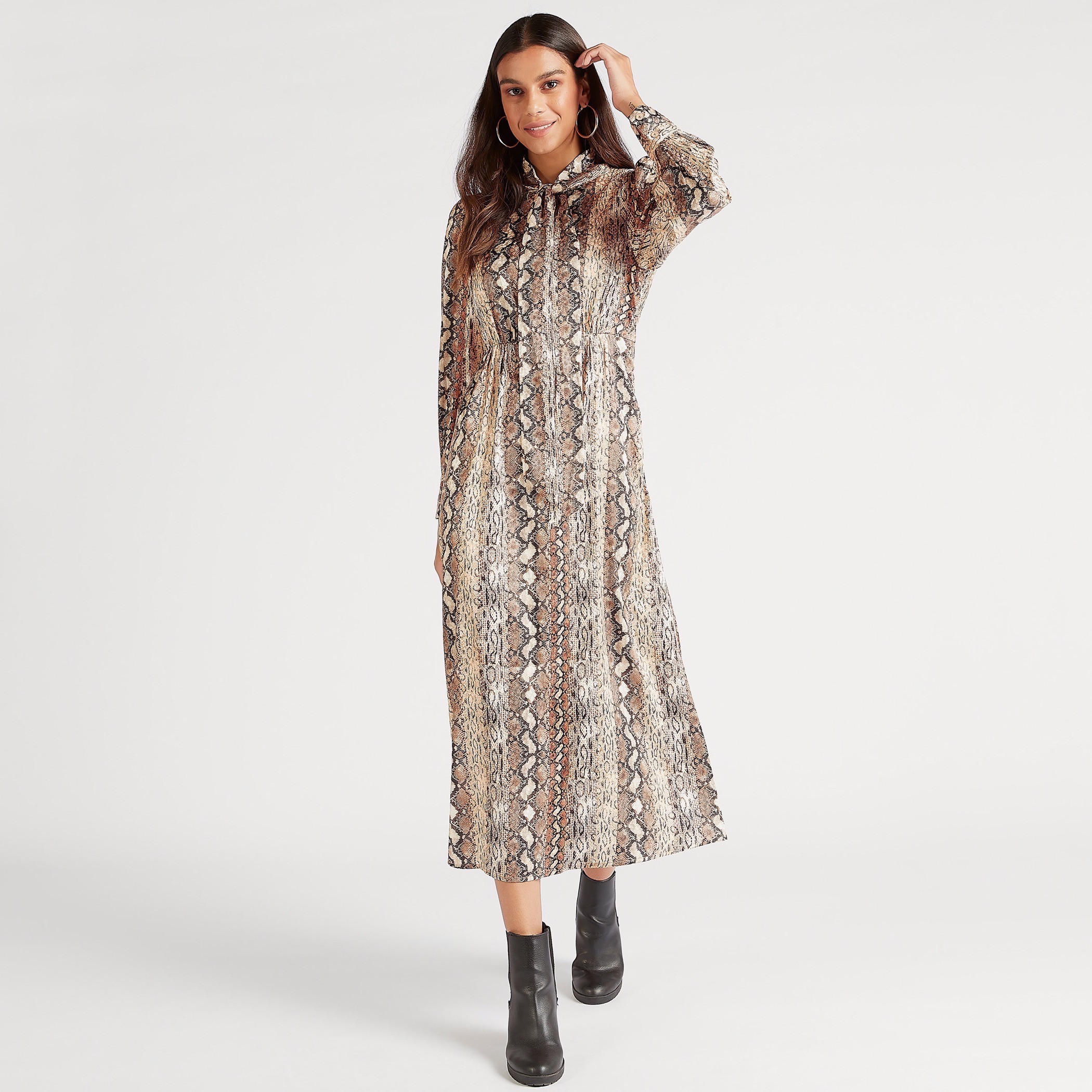فستان ميدي بياقة عادية وطبعات حيوانات-women-clothing-dresses-image-1