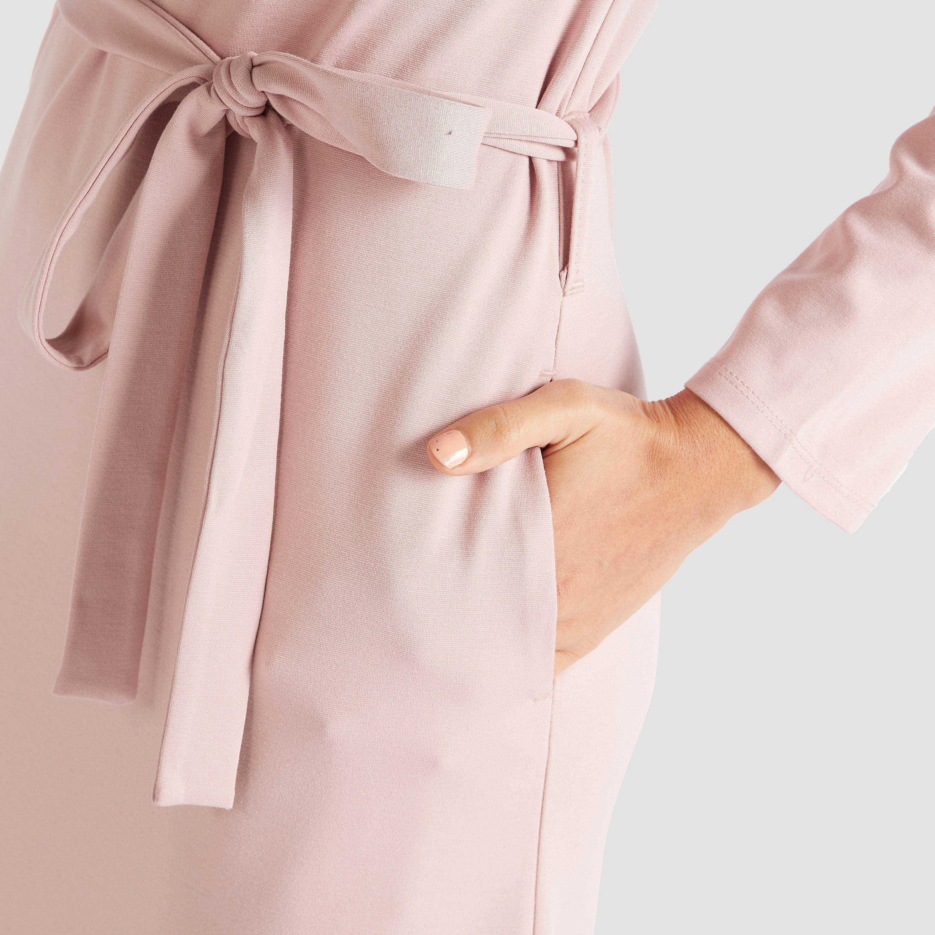 فستان إيه لاين طويل سادة بأكمام طويلة ورباط-women-clothing-dresses-image-3
