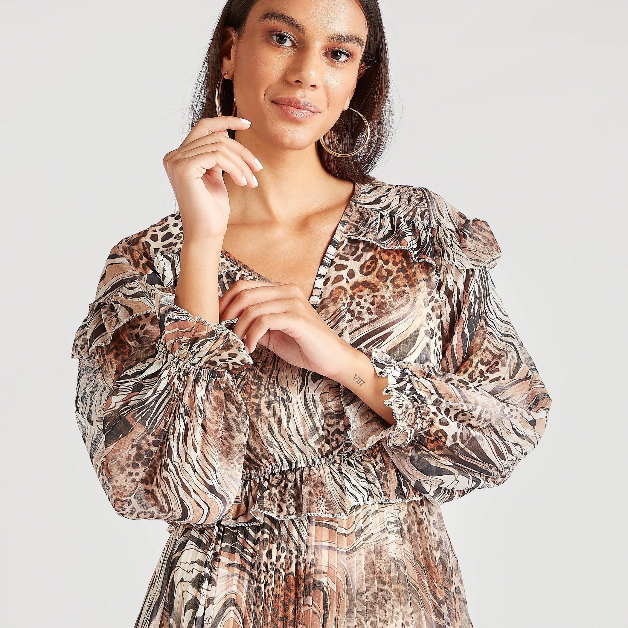 فستان طويل بياقة V وأكمام طويلة وطبعات حيوانات-women-clothing-dresses-image-3