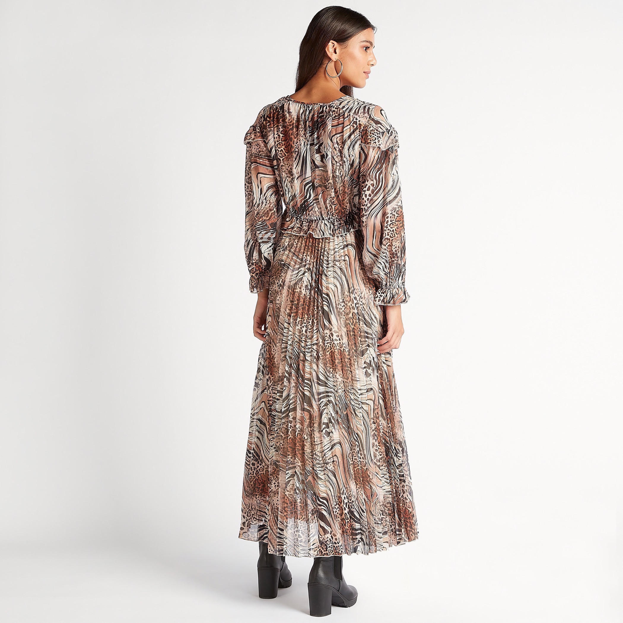 فستان طويل بياقة V وأكمام طويلة وطبعات حيوانات-women-clothing-dresses-image-5