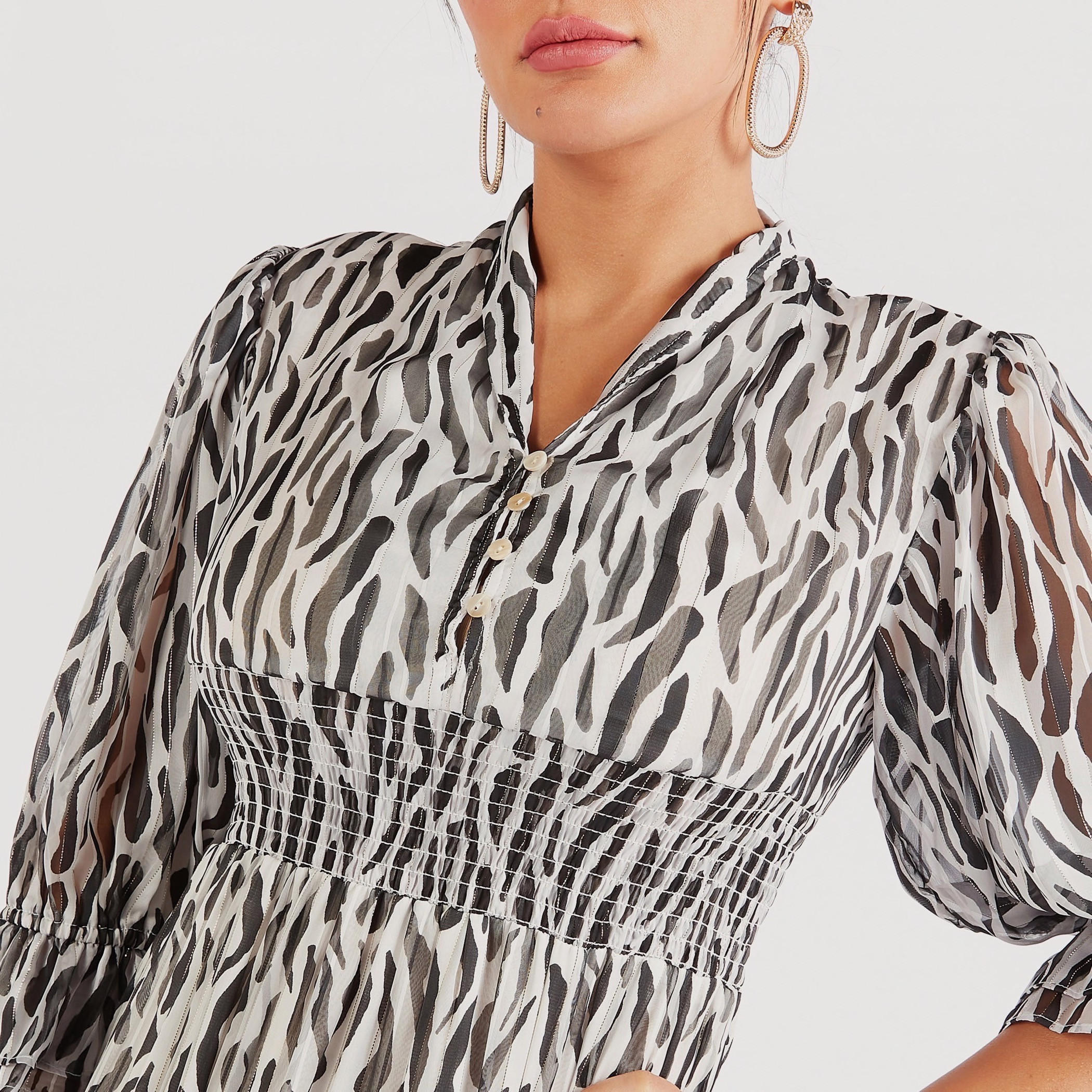 Animal Print Maxi A-line Dress with Shirring Detail-women-clothing-dresses-image-3
