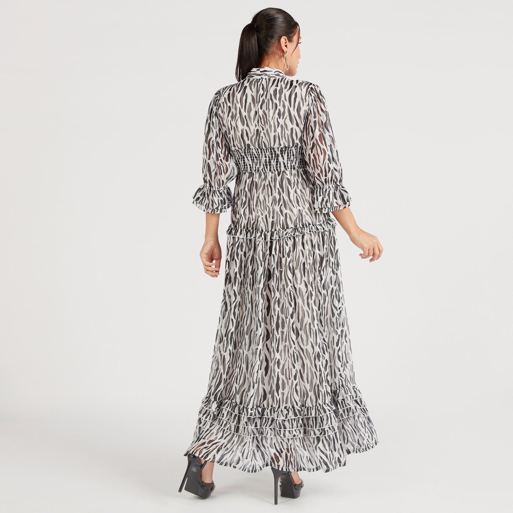 Animal Print Maxi A-line Dress with Shirring Detail-women-clothing-dresses-image-4