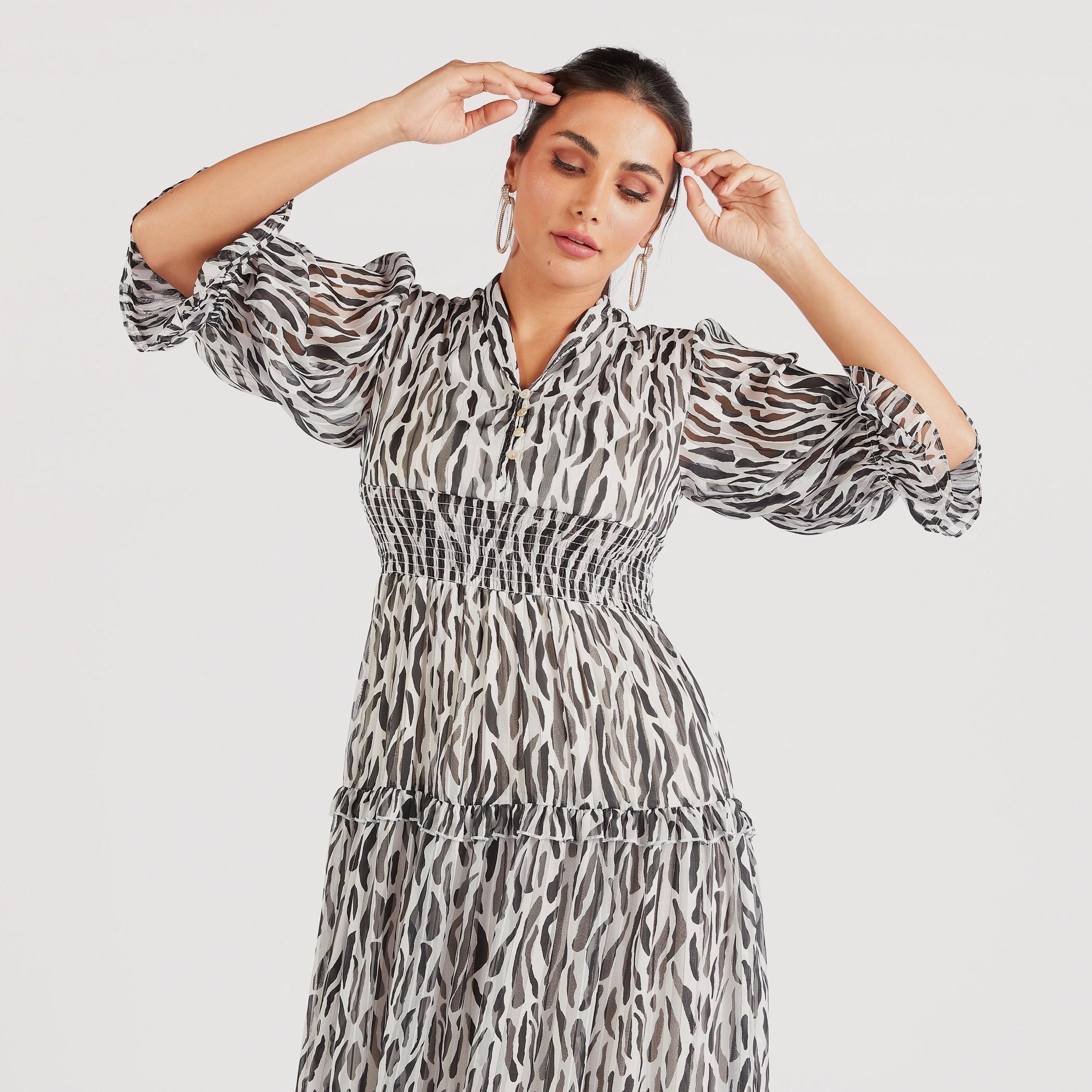 Animal Print Maxi A-line Dress with Shirring Detail-women-clothing-dresses-image-5