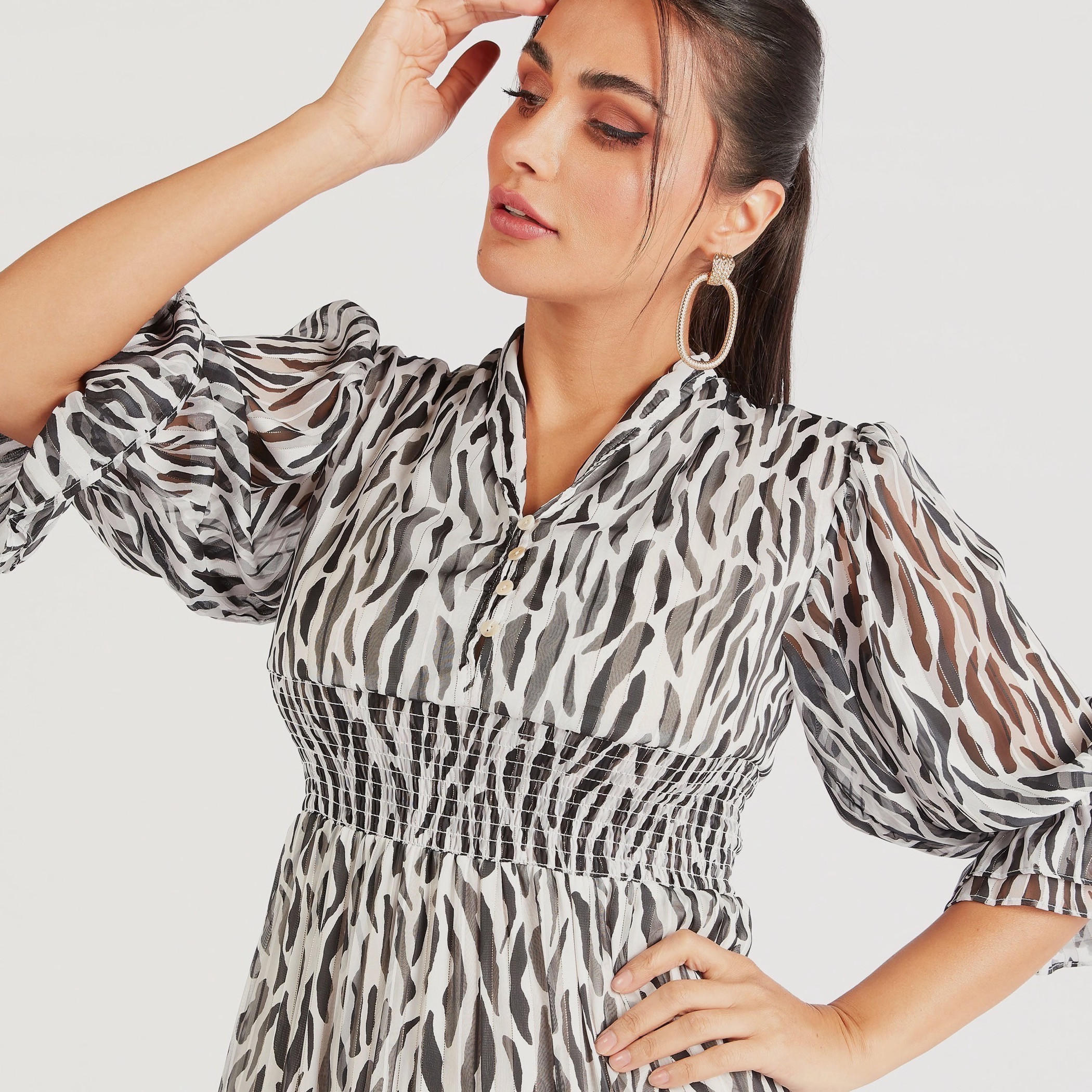 Animal Print Maxi A-line Dress with Shirring Detail-women-clothing-dresses-image-7
