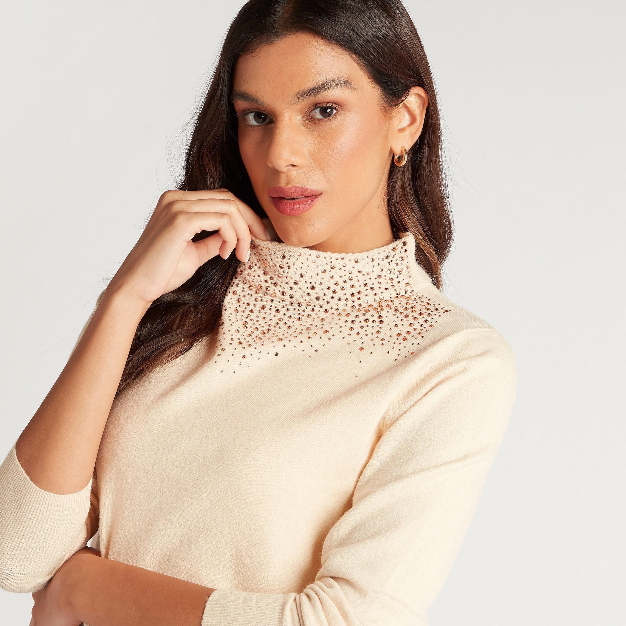 Embellished High Neck T-shirt with Long Sleeves-women-clothing-tshirts-image-1
