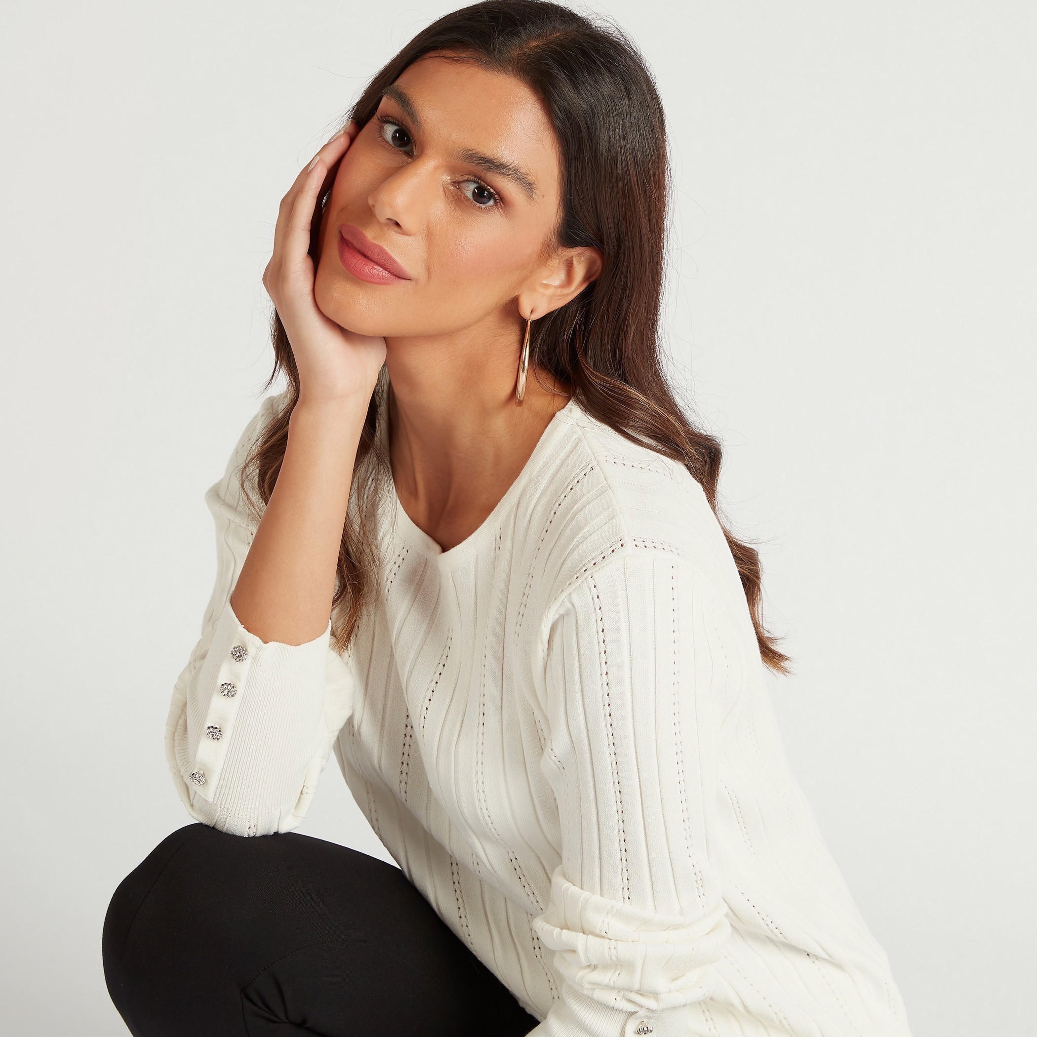 كنزة بارزة الملمس بياقة مستديرة وأكمام طويلة-women-clothing-cardigansandjumpers-jumpers-image-6